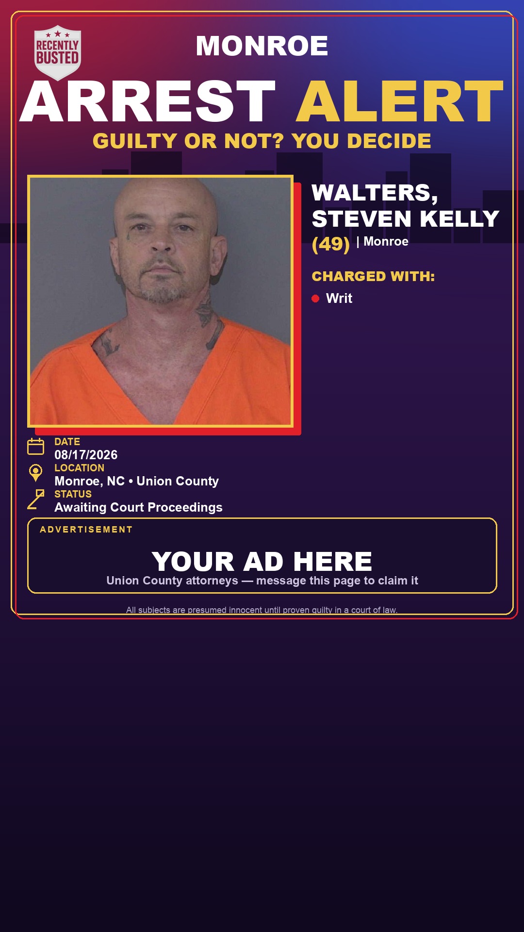 Arrest report - WALTERS, STEVEN KELLY