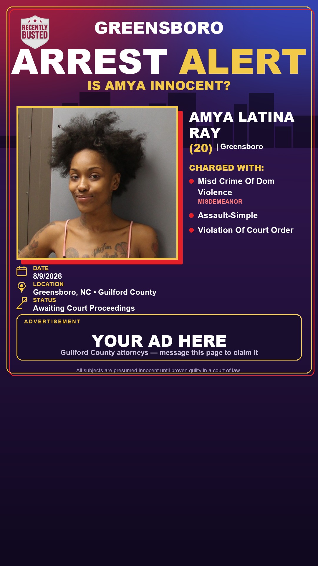 Arrest report - AMYA LATINA RAY