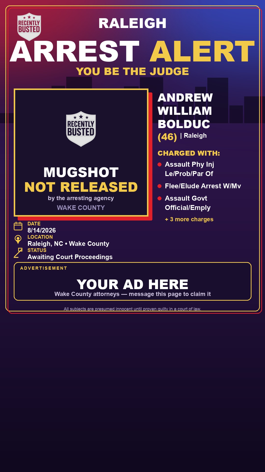 Arrest report - ANDREW WILLIAM BOLDUC