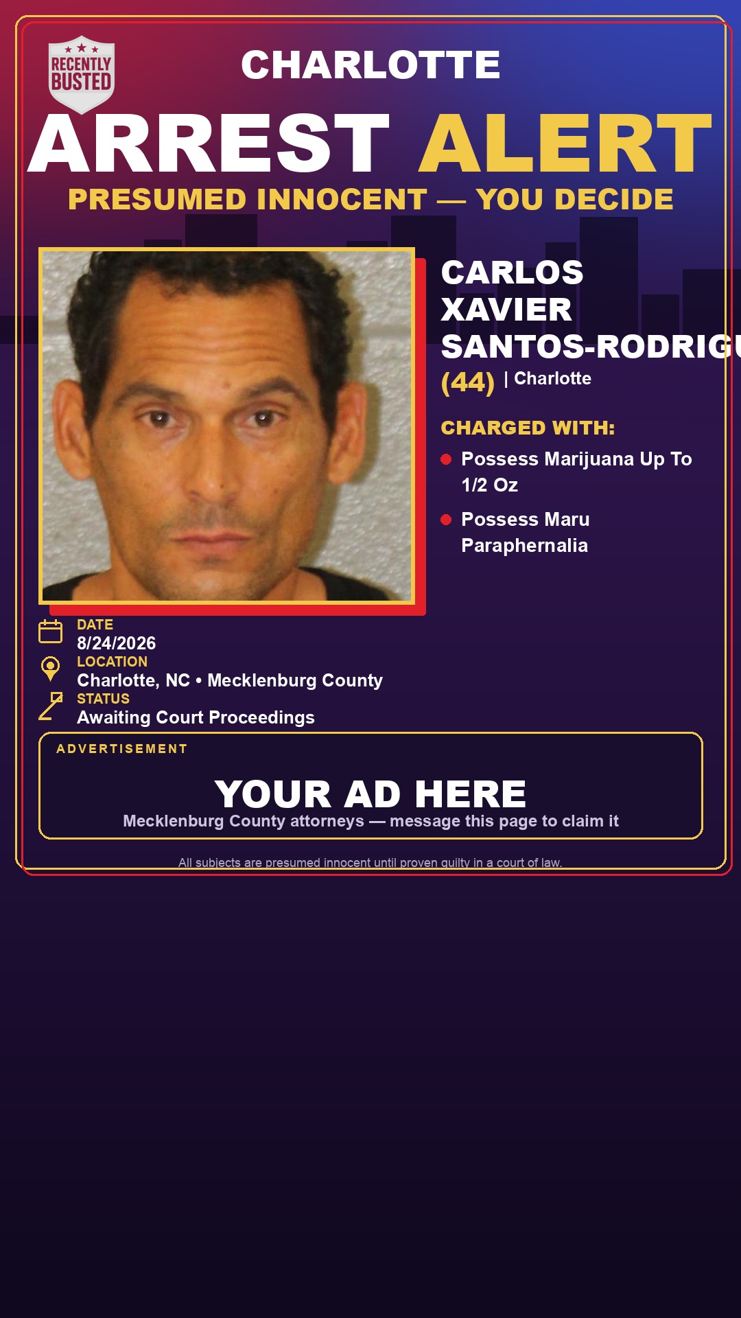 Arrest report - CARLOS XAVIER SANTOS-RODRIGUEZ
