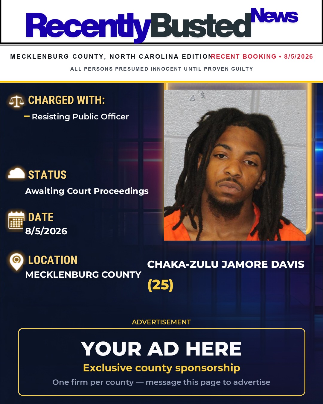 Arrest report - CHAKA-ZULU JAMORE DAVIS
