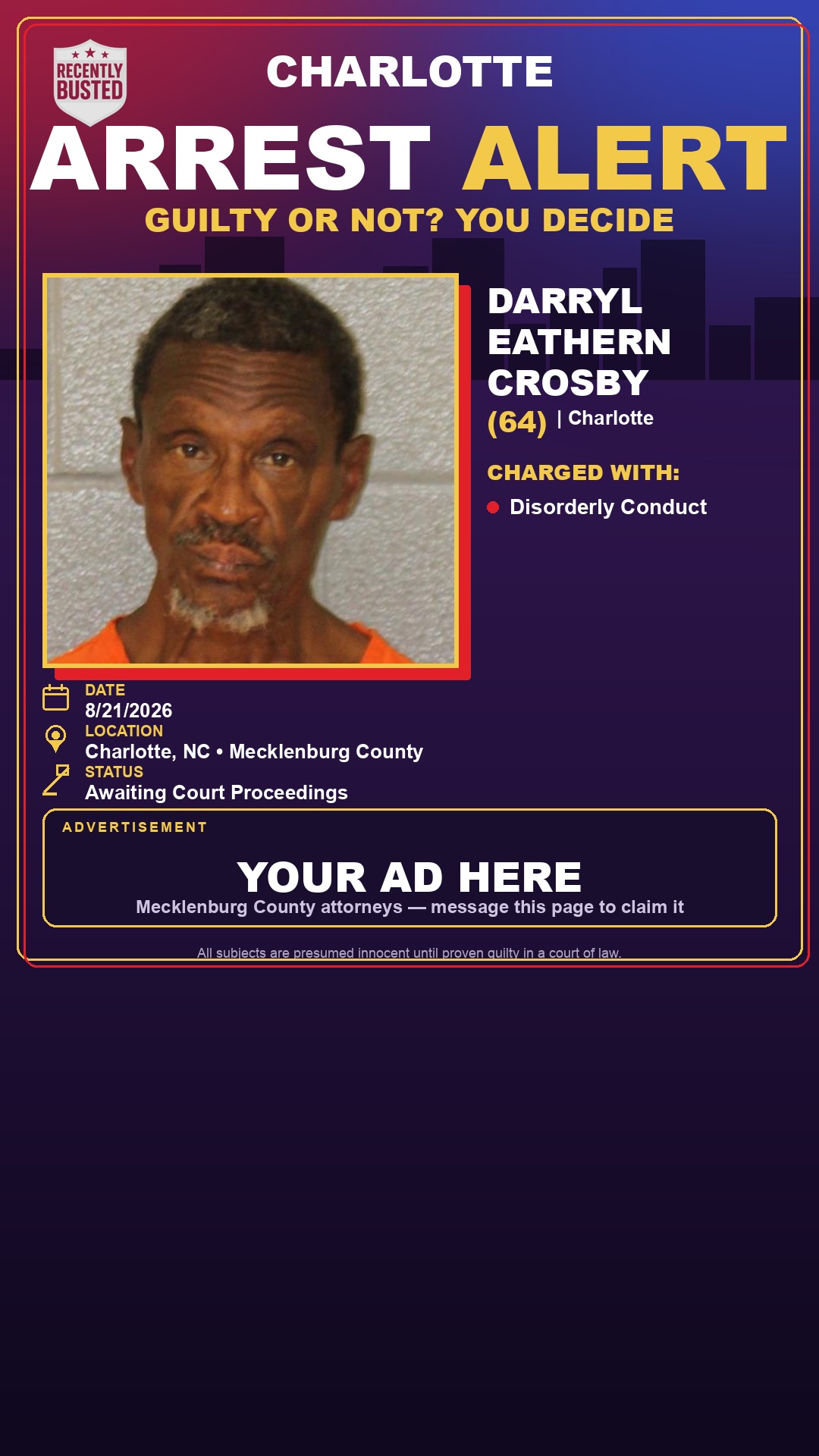 Arrest report - DARRYL EATHERN CROSBY