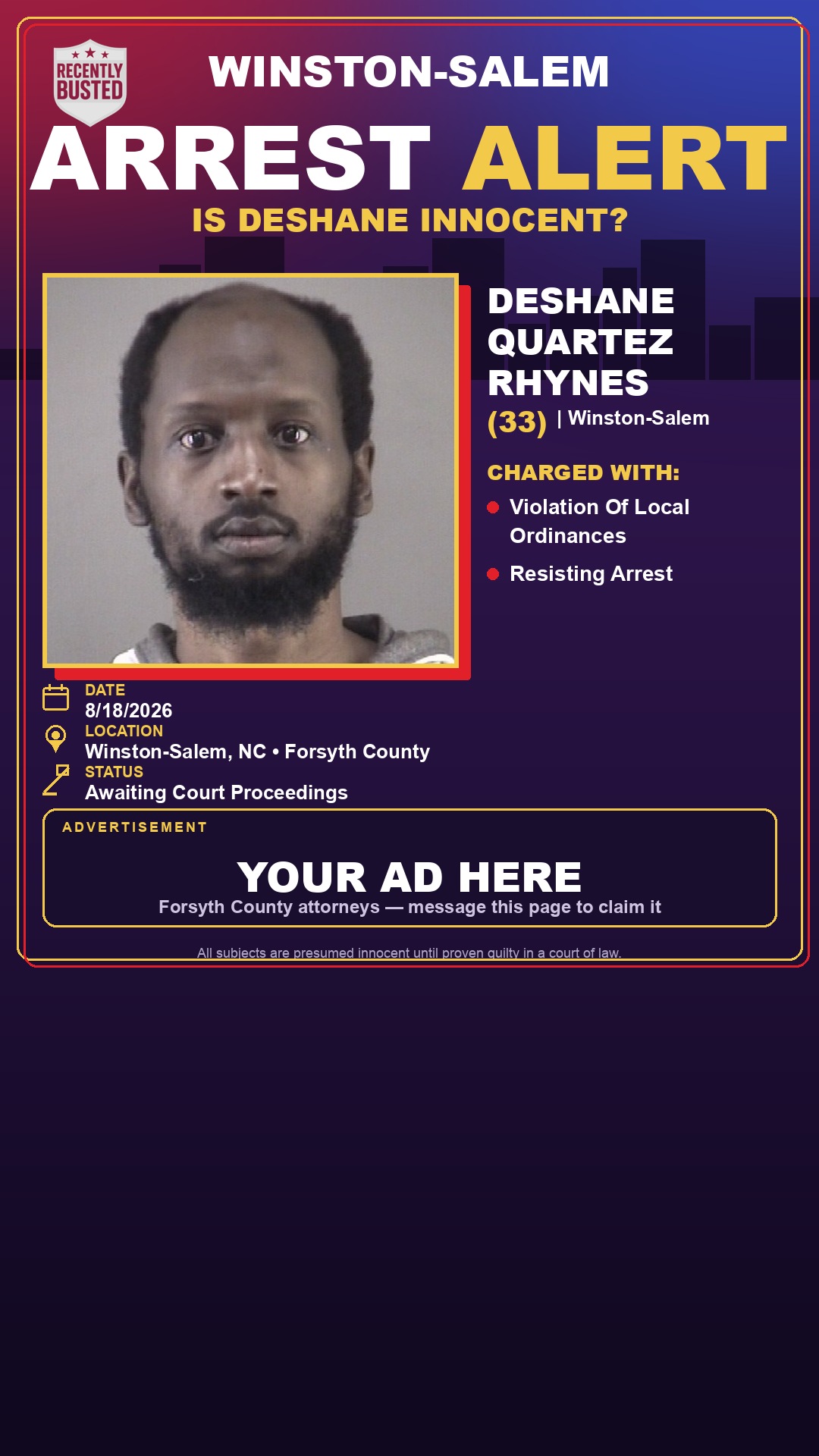 Arrest report - DESHANE QUARTEZ RHYNES
