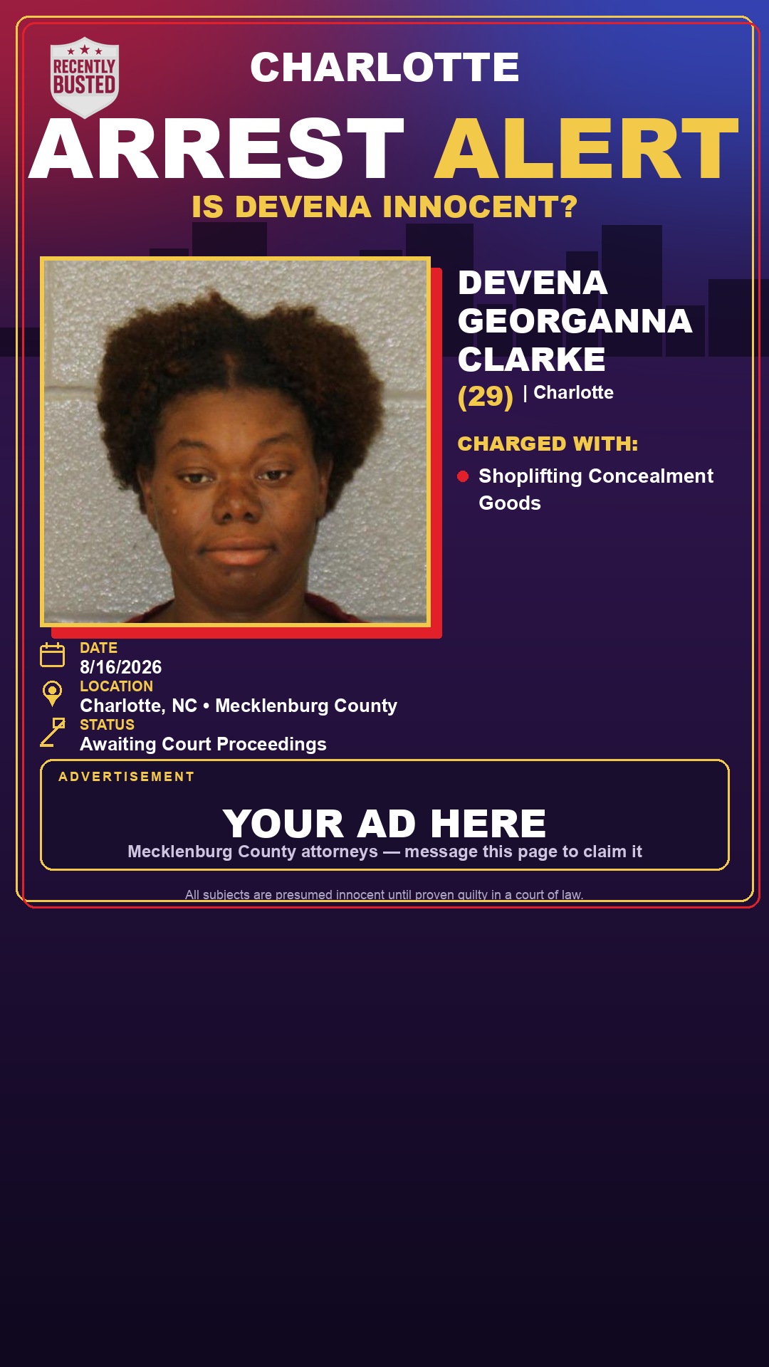 Arrest report - DEVENA GEORGANNA CLARKE