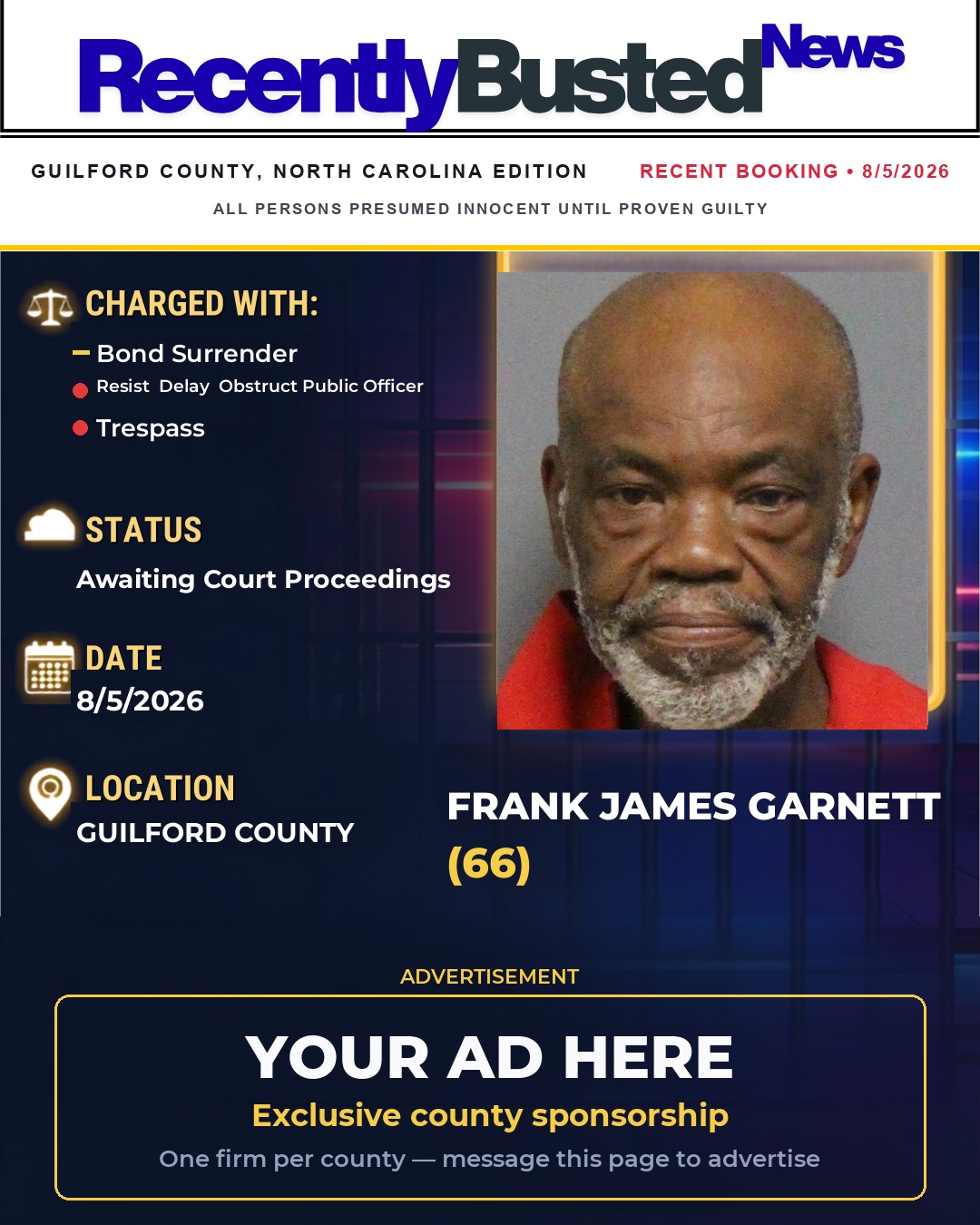 Arrest report - FRANK JAMES GARNETT