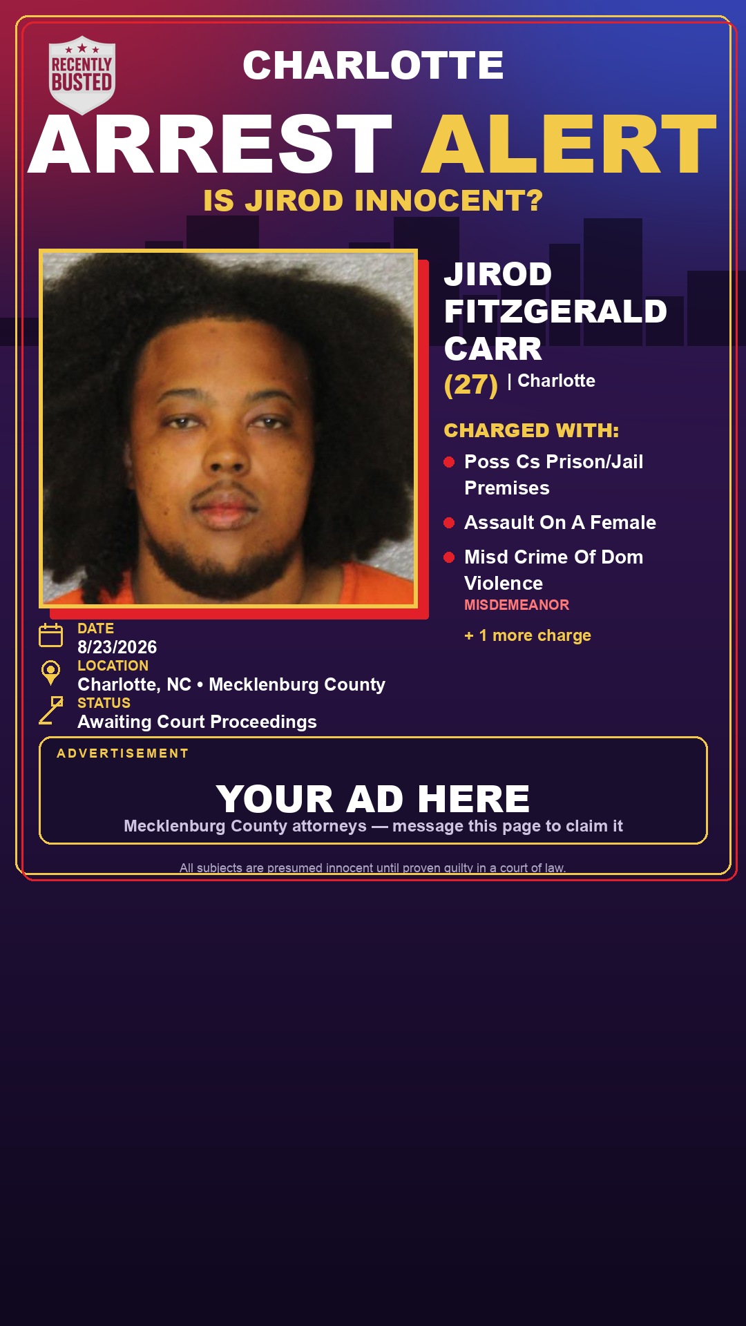 Arrest report - JIROD FITZGERALD CARR