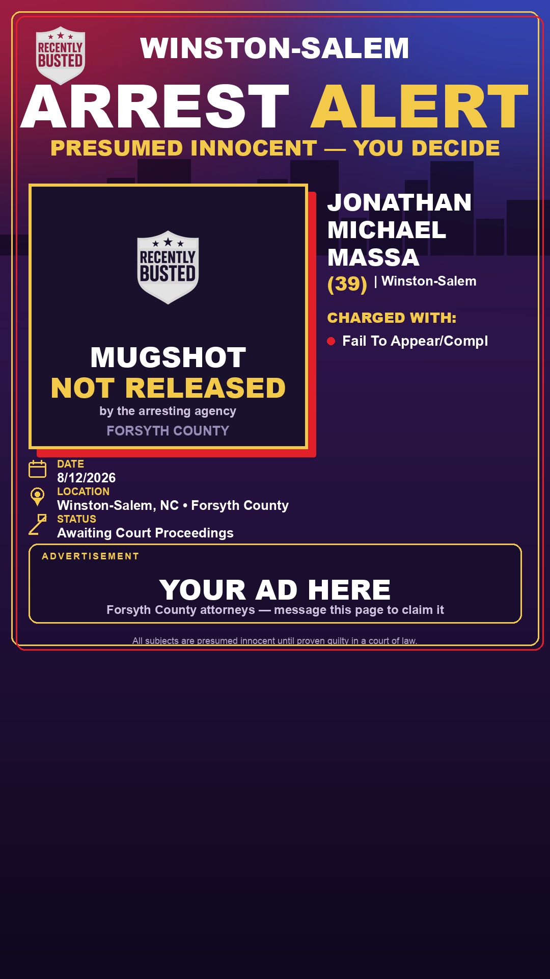 Arrest report - JONATHAN MICHAEL MASSA