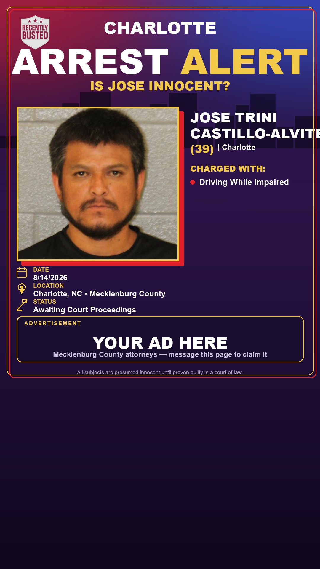 Arrest report - JOSE TRINI CASTILLO-ALVITER