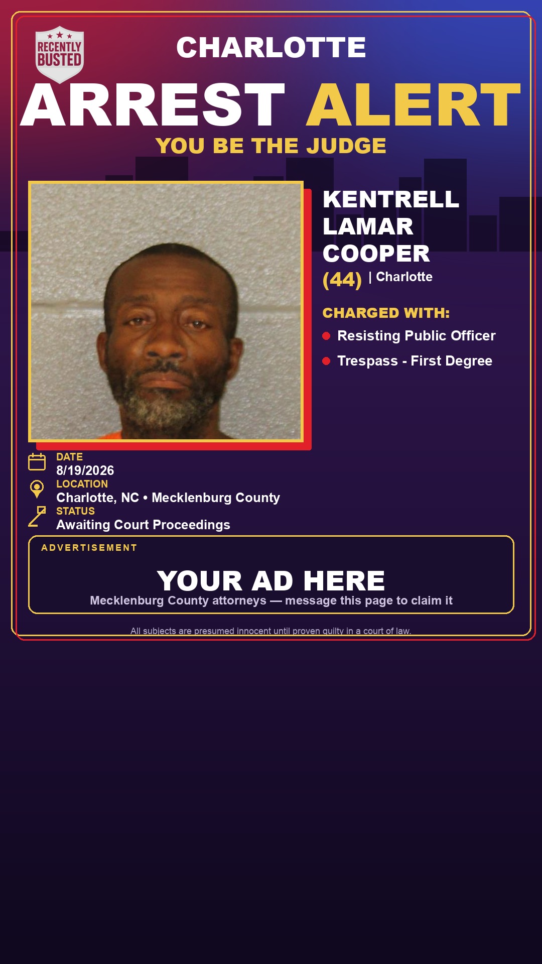 Arrest report - KENTRELL LAMAR COOPER