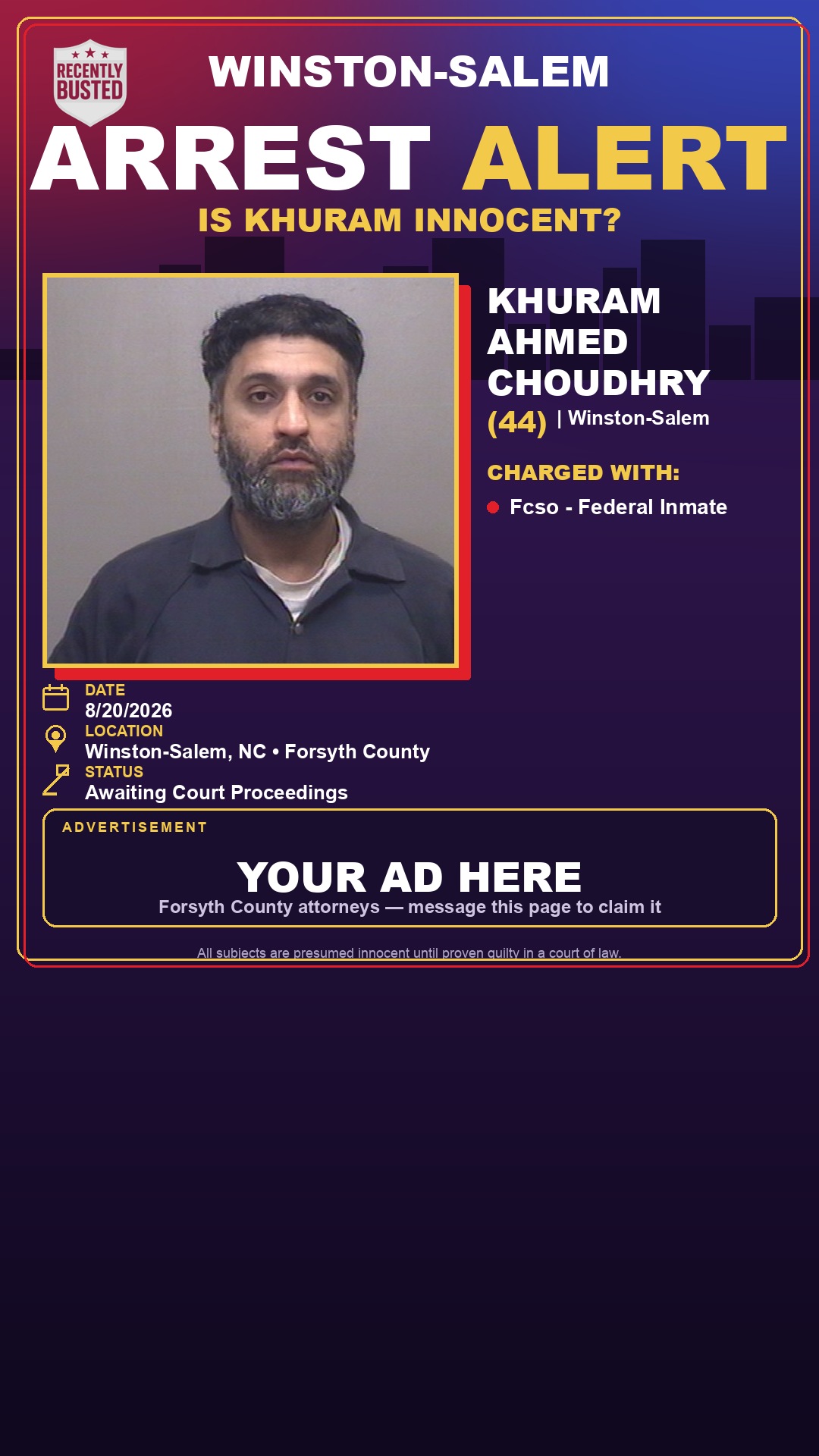 Arrest report - KHURAM AHMED CHOUDHRY