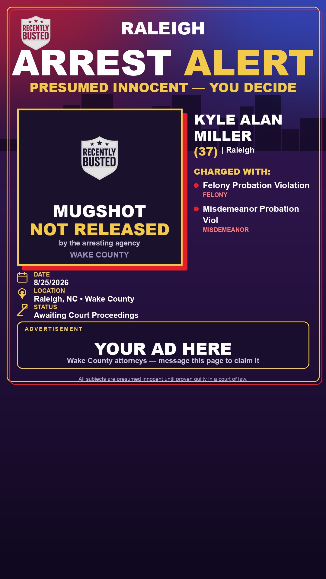 Arrest report - KYLE ALAN MILLER