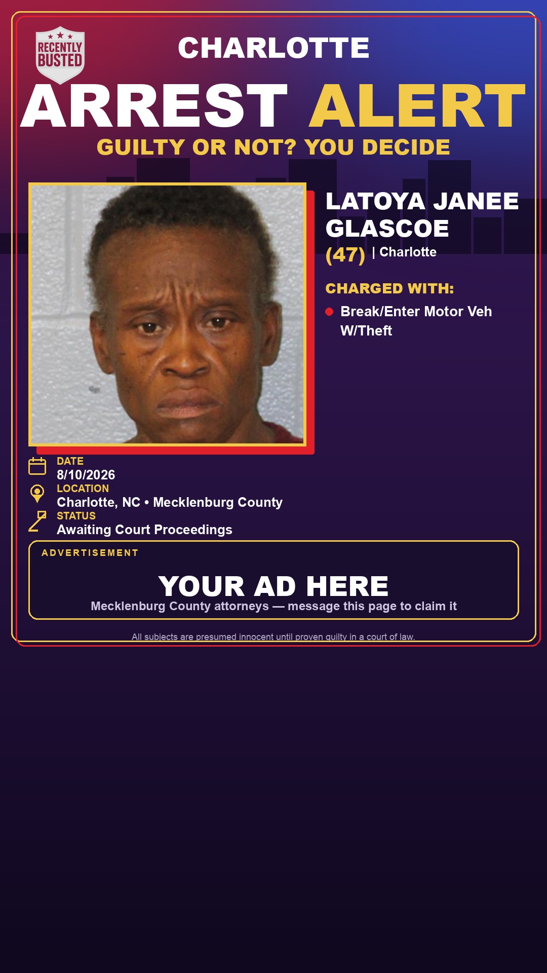 Arrest report - LATOYA JANEE GLASCOE