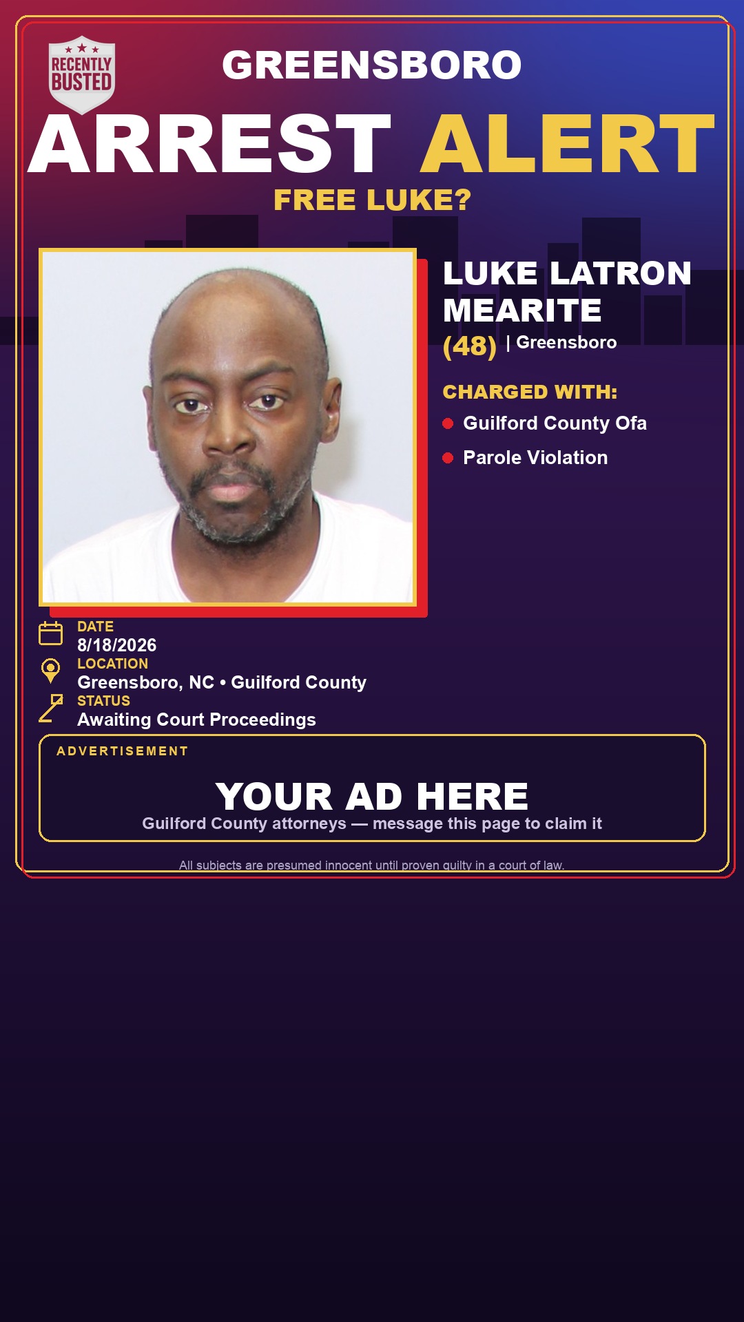 Arrest report - LUKE LATRON MEARITE