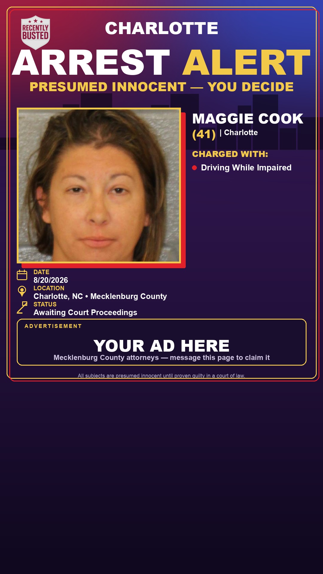 Arrest report - MAGGIE COOK