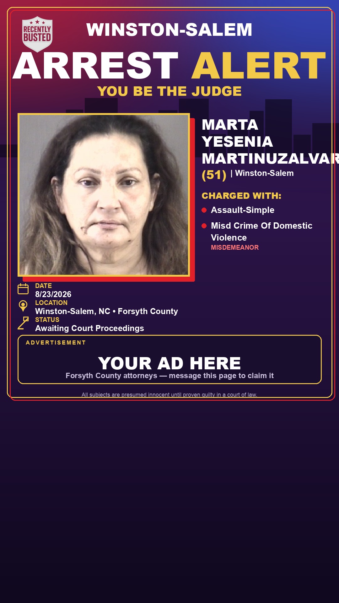 Arrest report - MARTA YESENIA MARTINUZALVAREZ