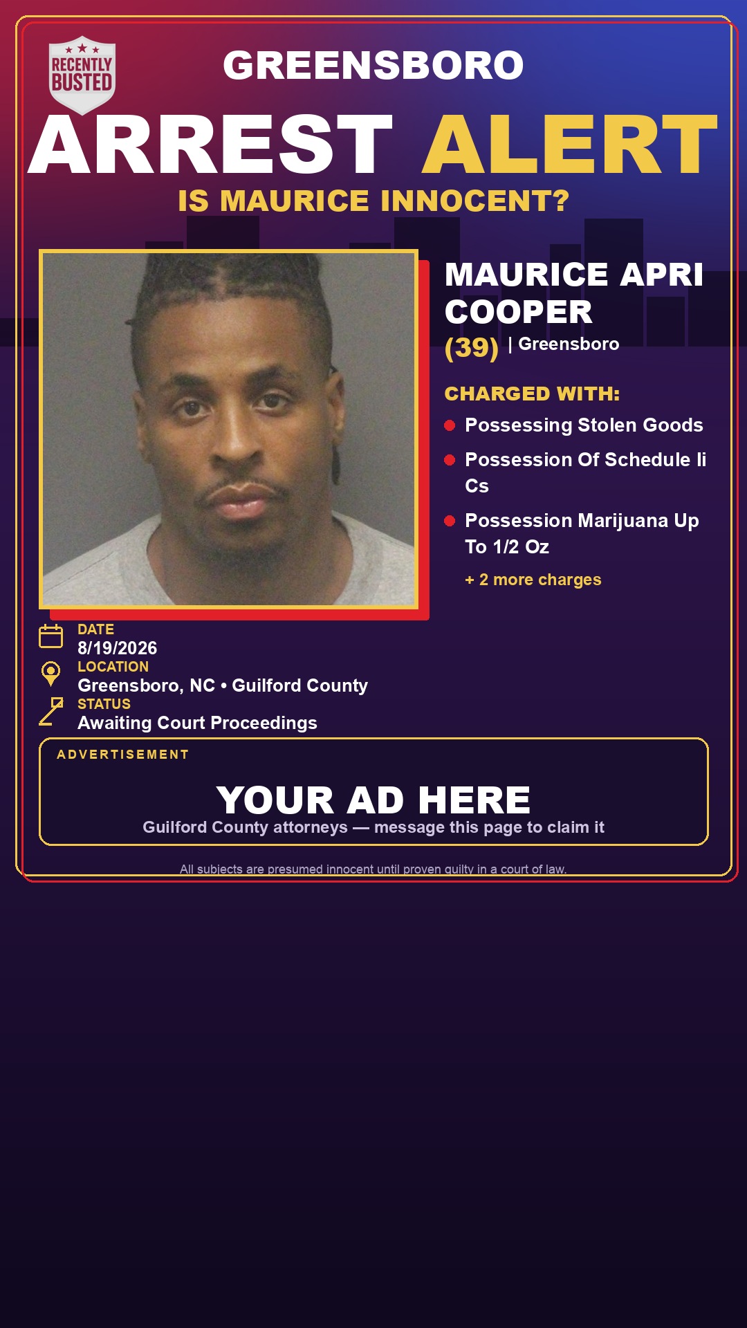 Arrest report - MAURICE APRI COOPER