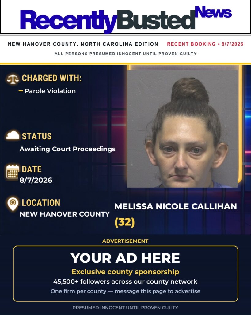 MELISSA NICOLE CALLIHAN — arrest record card, New Hanover County