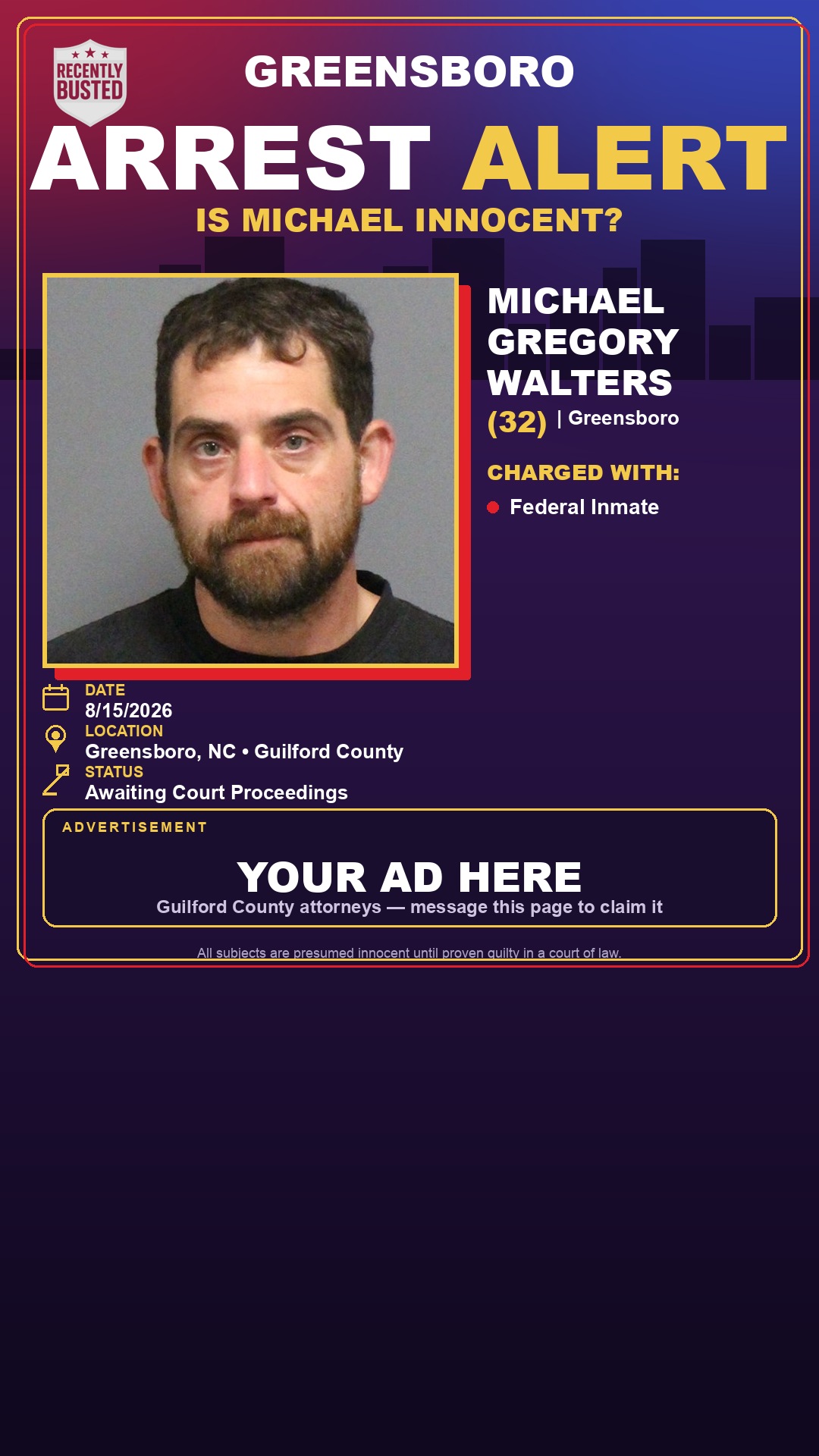 Arrest report - MICHAEL GREGORY WALTERS