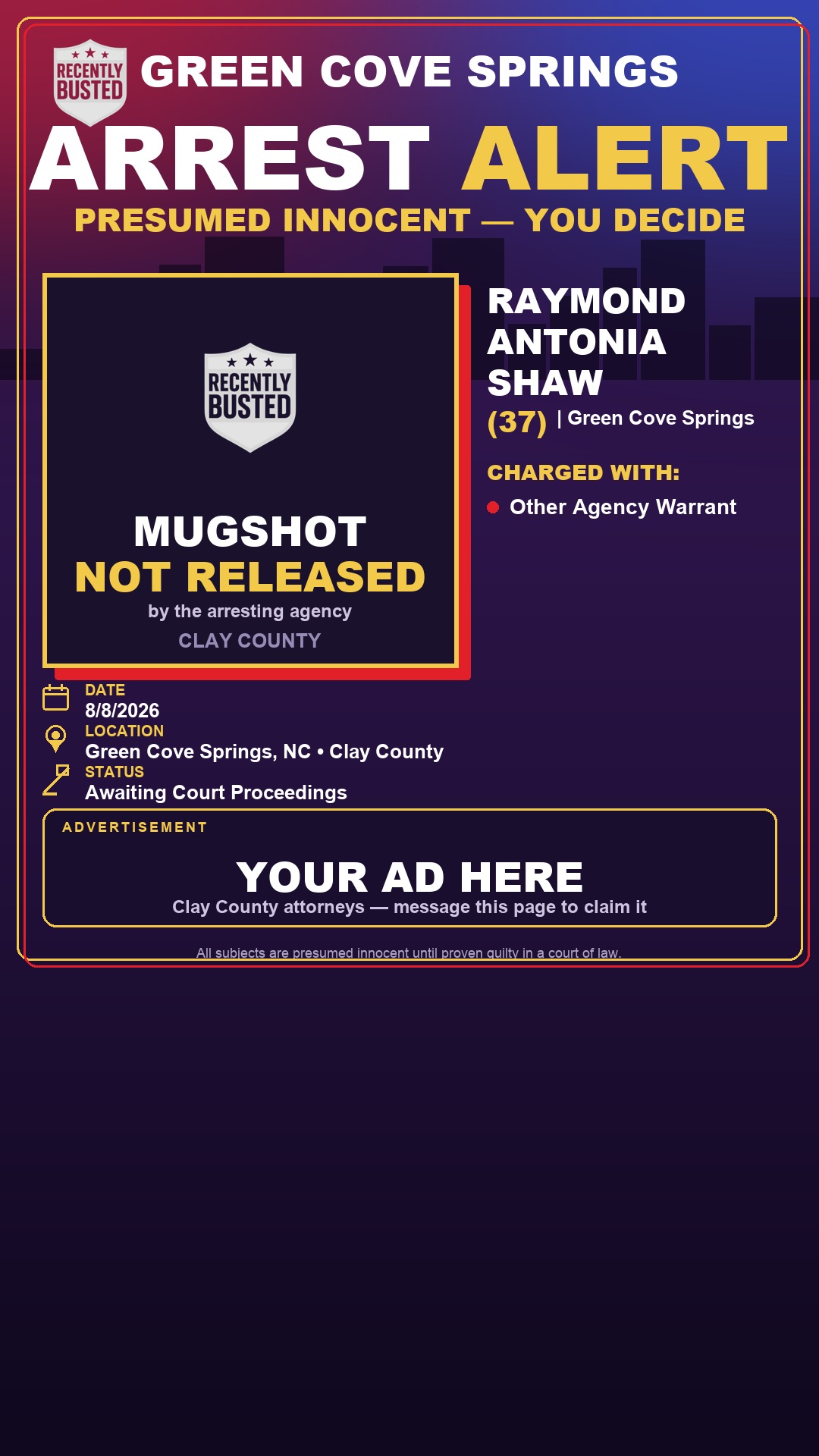 Arrest report - RAYMOND ANTONIA SHAW