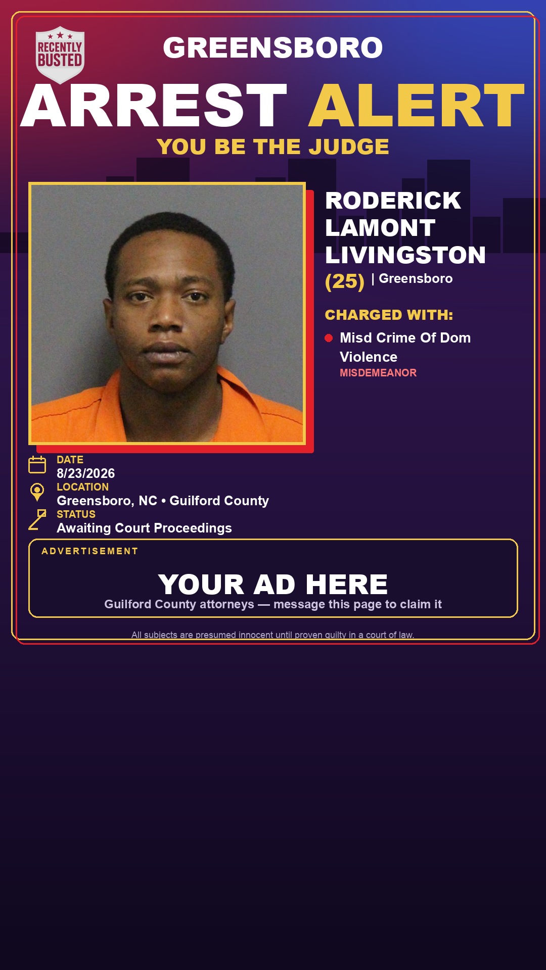 Arrest report - RODERICK LAMONT LIVINGSTON