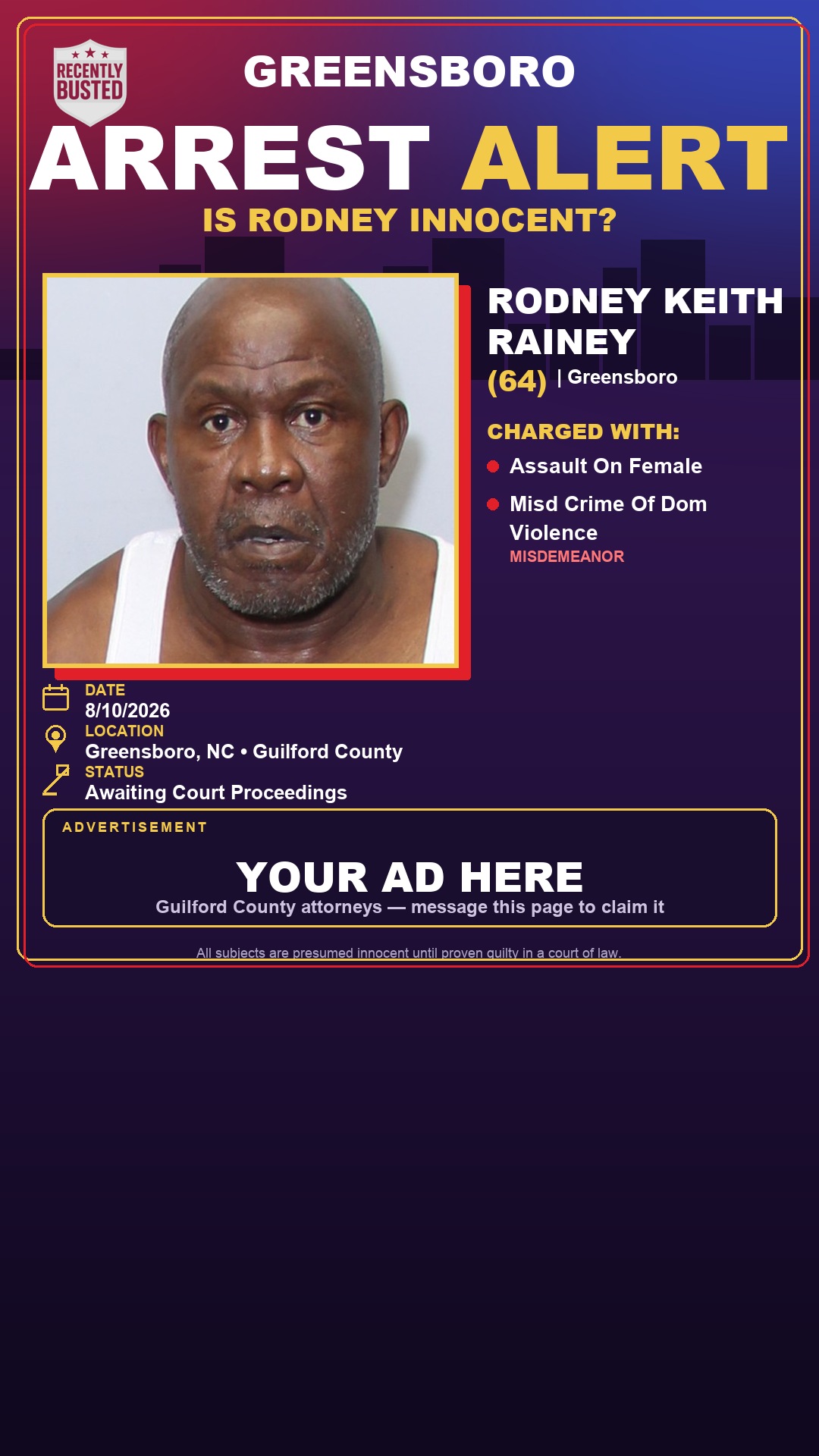 Arrest report - RODNEY KEITH RAINEY