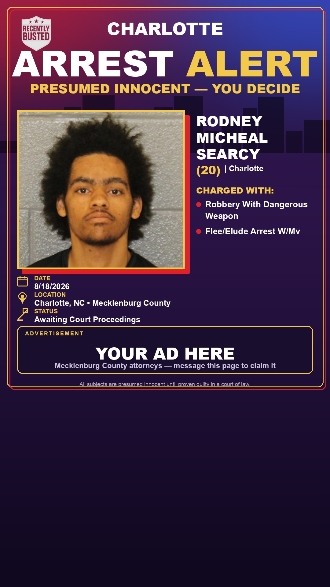 Arrest report - RODNEY MICHEAL SEARCY