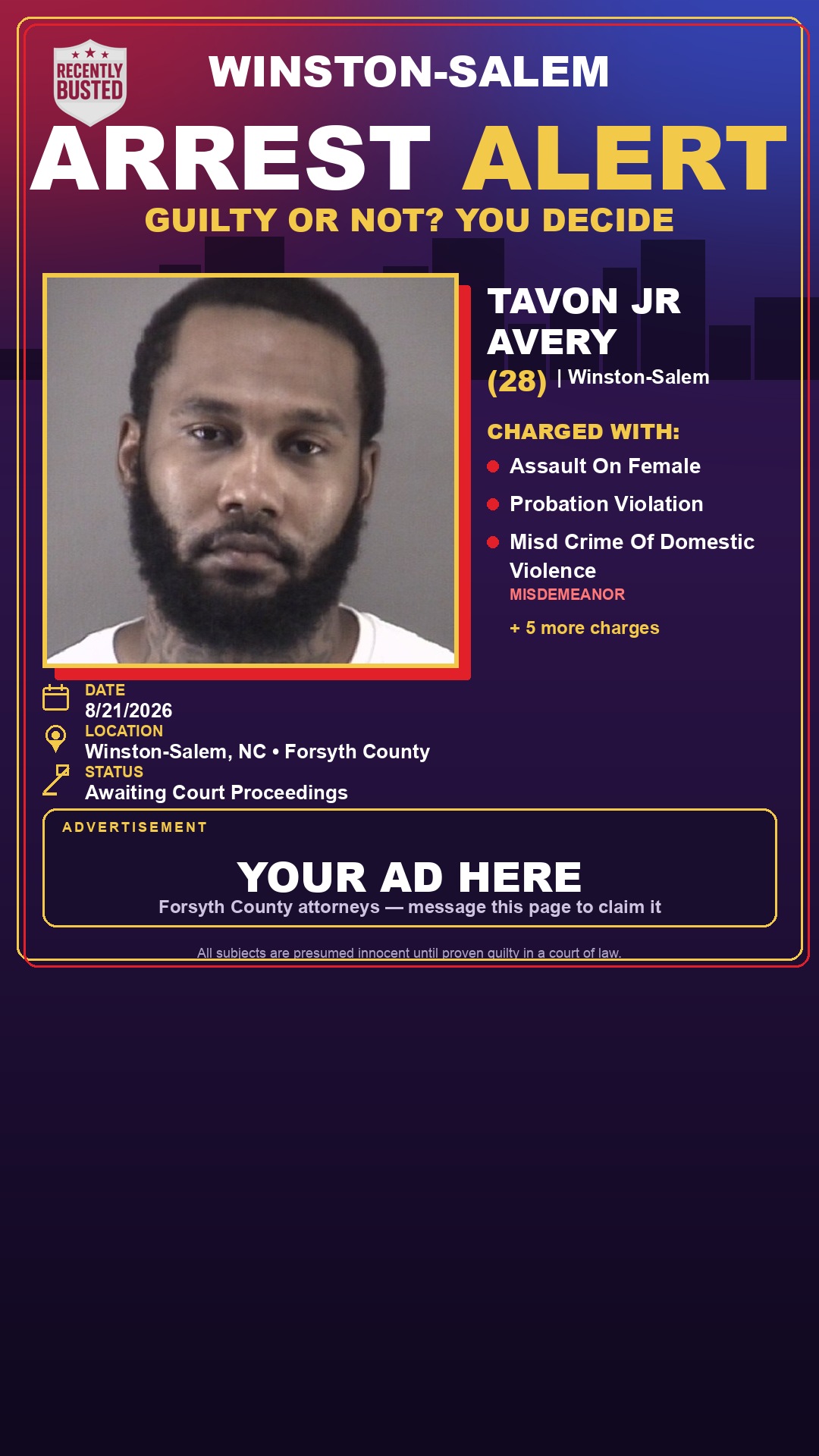 Arrest report - TAVON JR AVERY