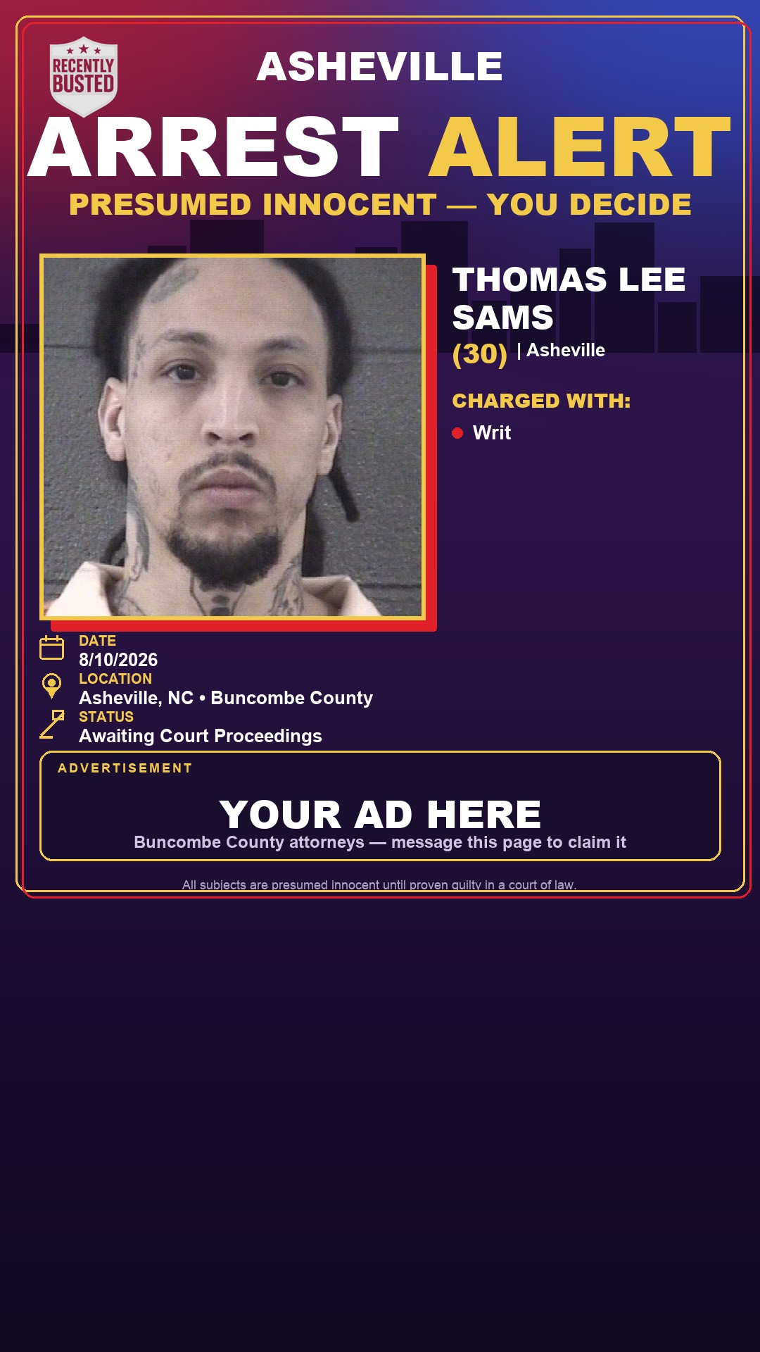 Arrest report - THOMAS LEE SAMS