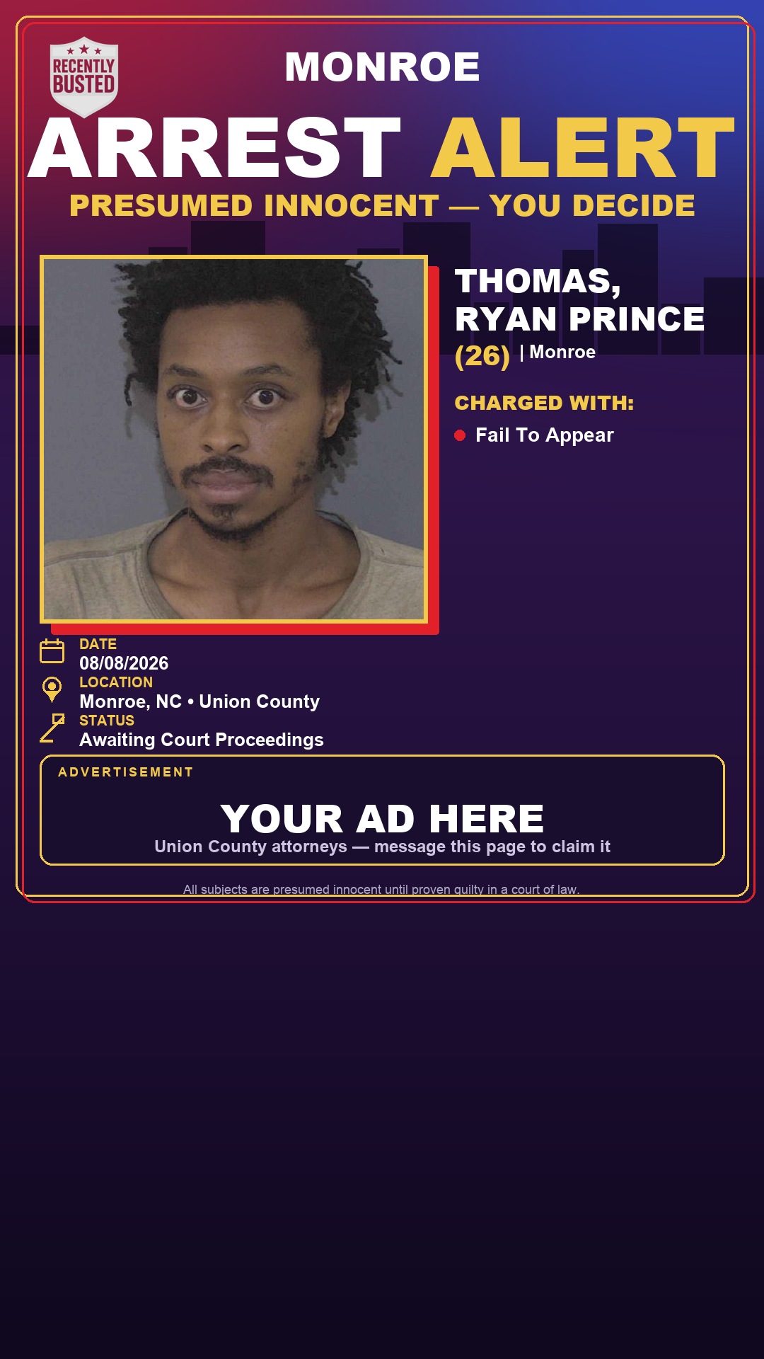 Arrest report - THOMAS, RYAN PRINCE