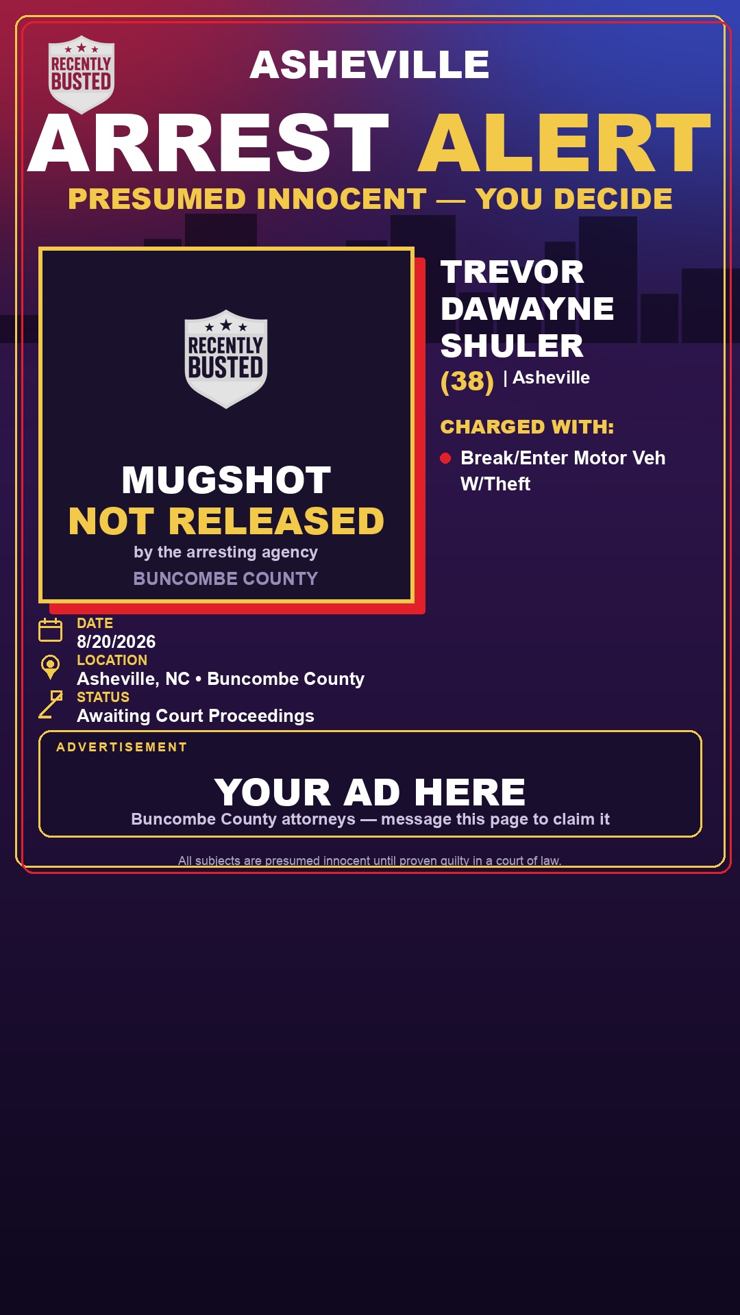 Arrest report - TREVOR DAWAYNE SHULER
