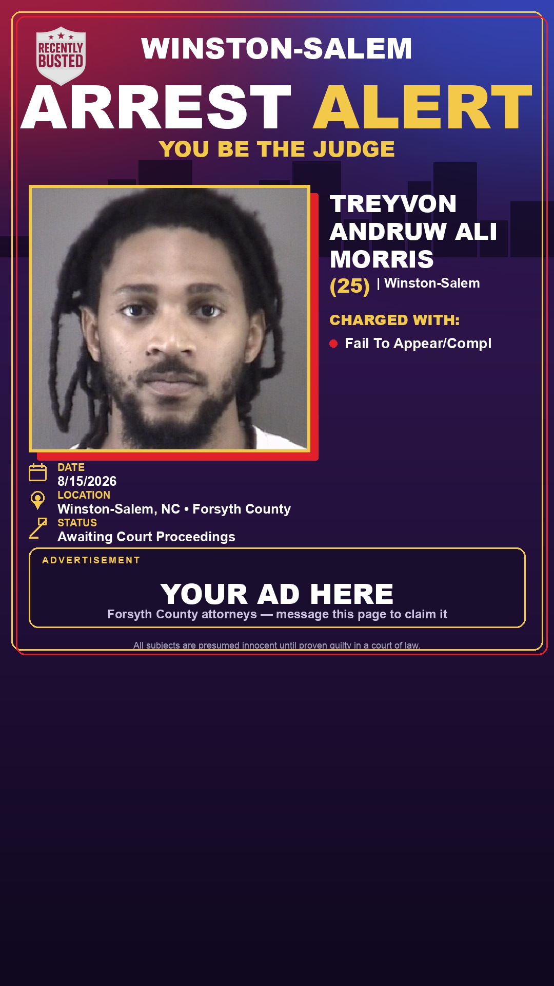 Arrest report - TREYVON ANDRUW ALI MORRIS