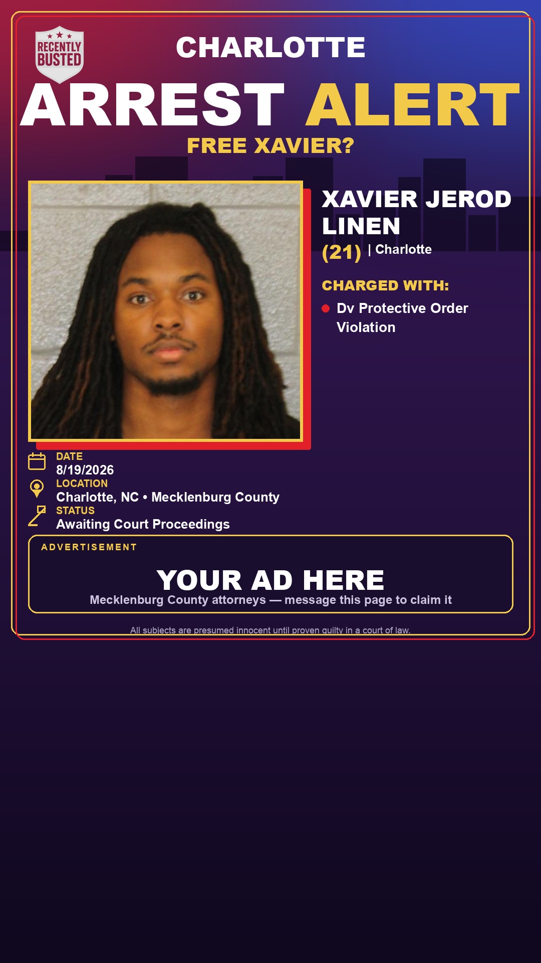 Arrest report - XAVIER JEROD LINEN