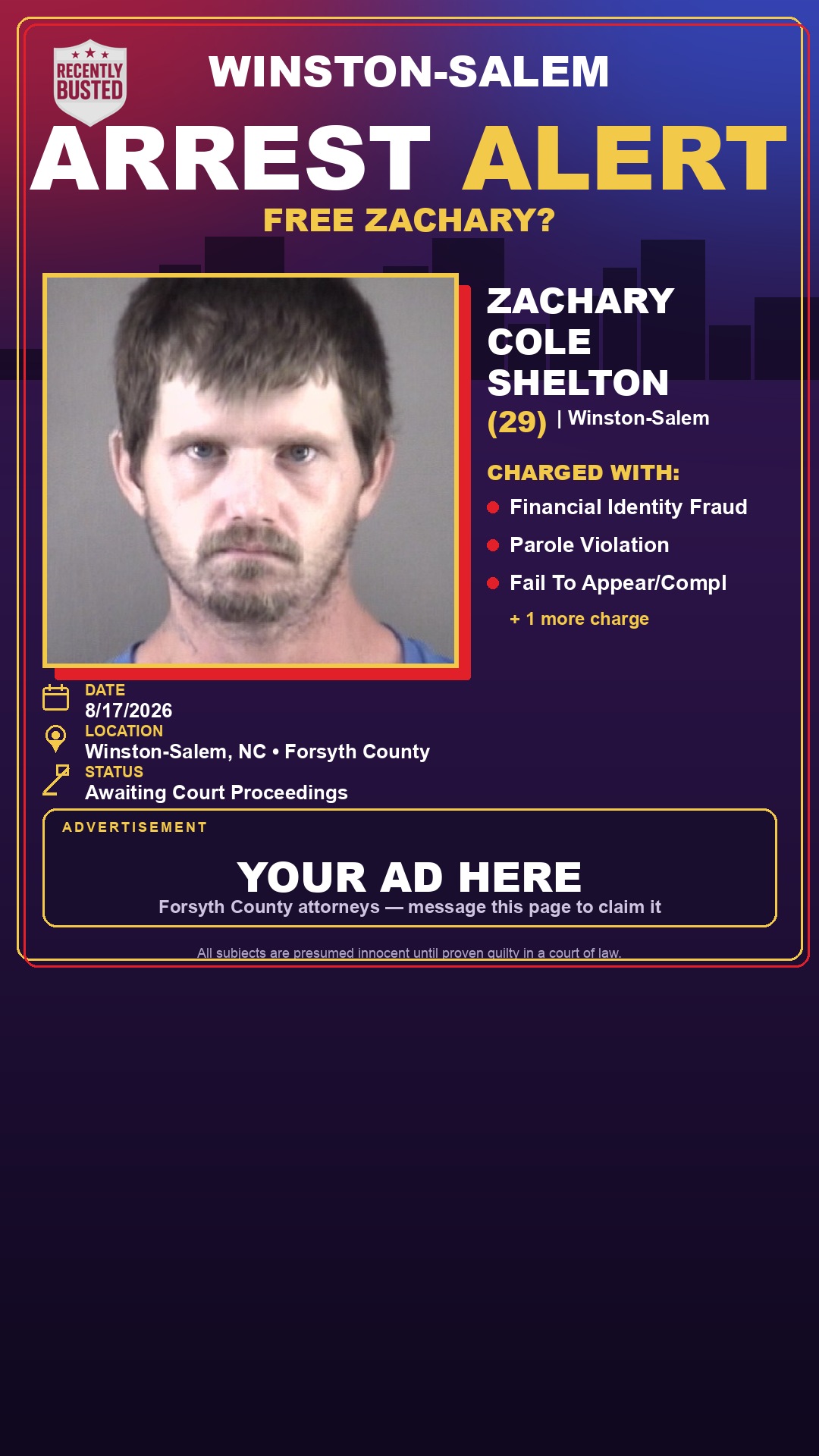 Arrest report - ZACHARY COLE SHELTON
