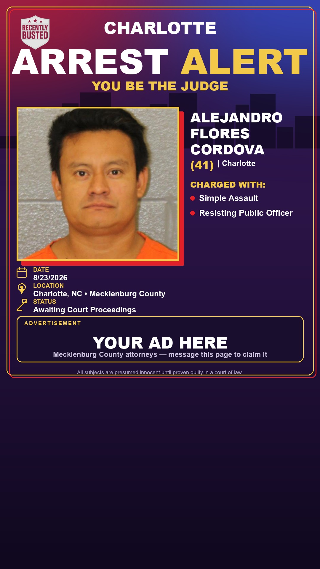 Arrest report - ALEJANDRO FLORES CORDOVA