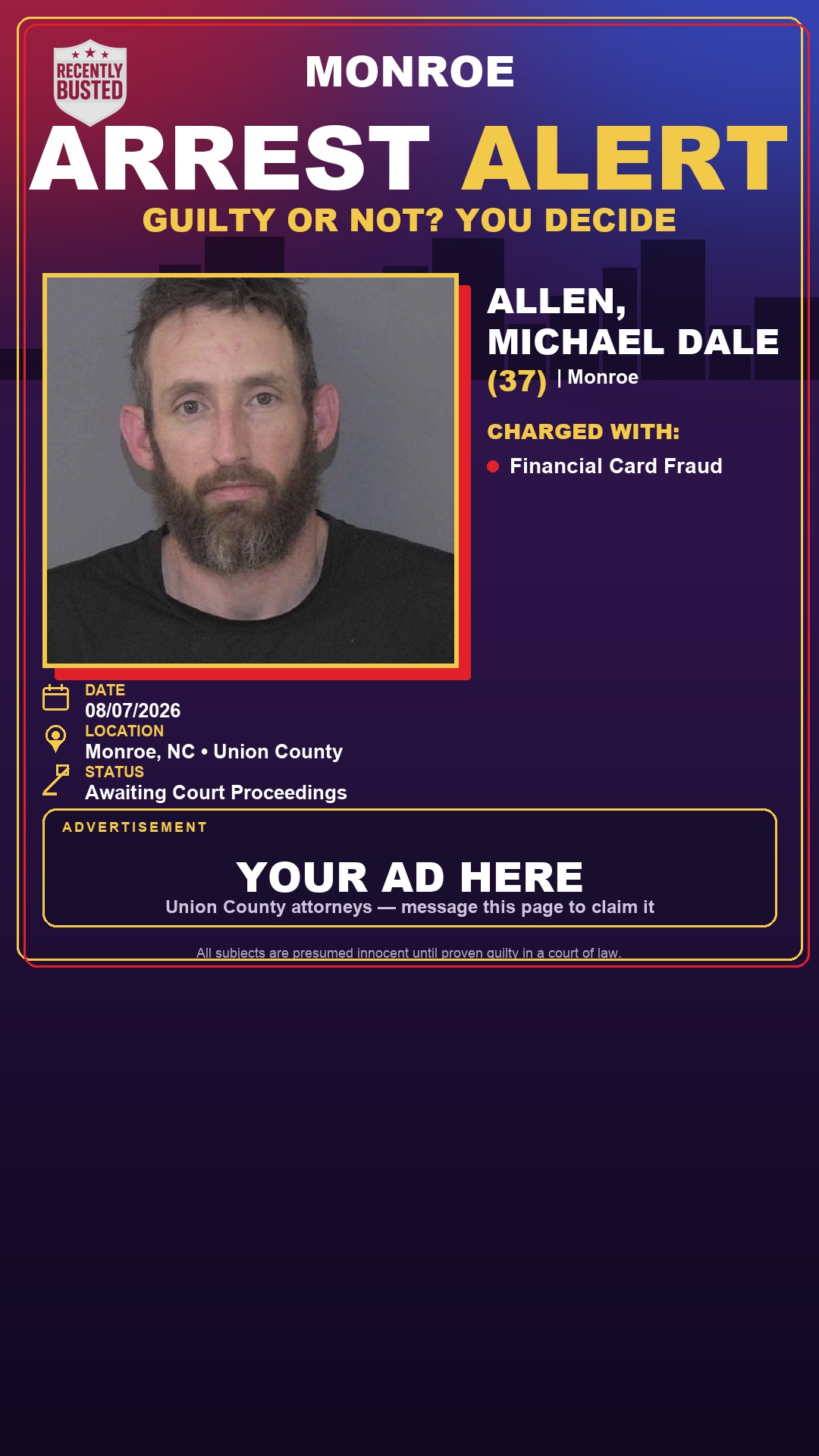 Arrest report - ALLEN, MICHAEL DALE
