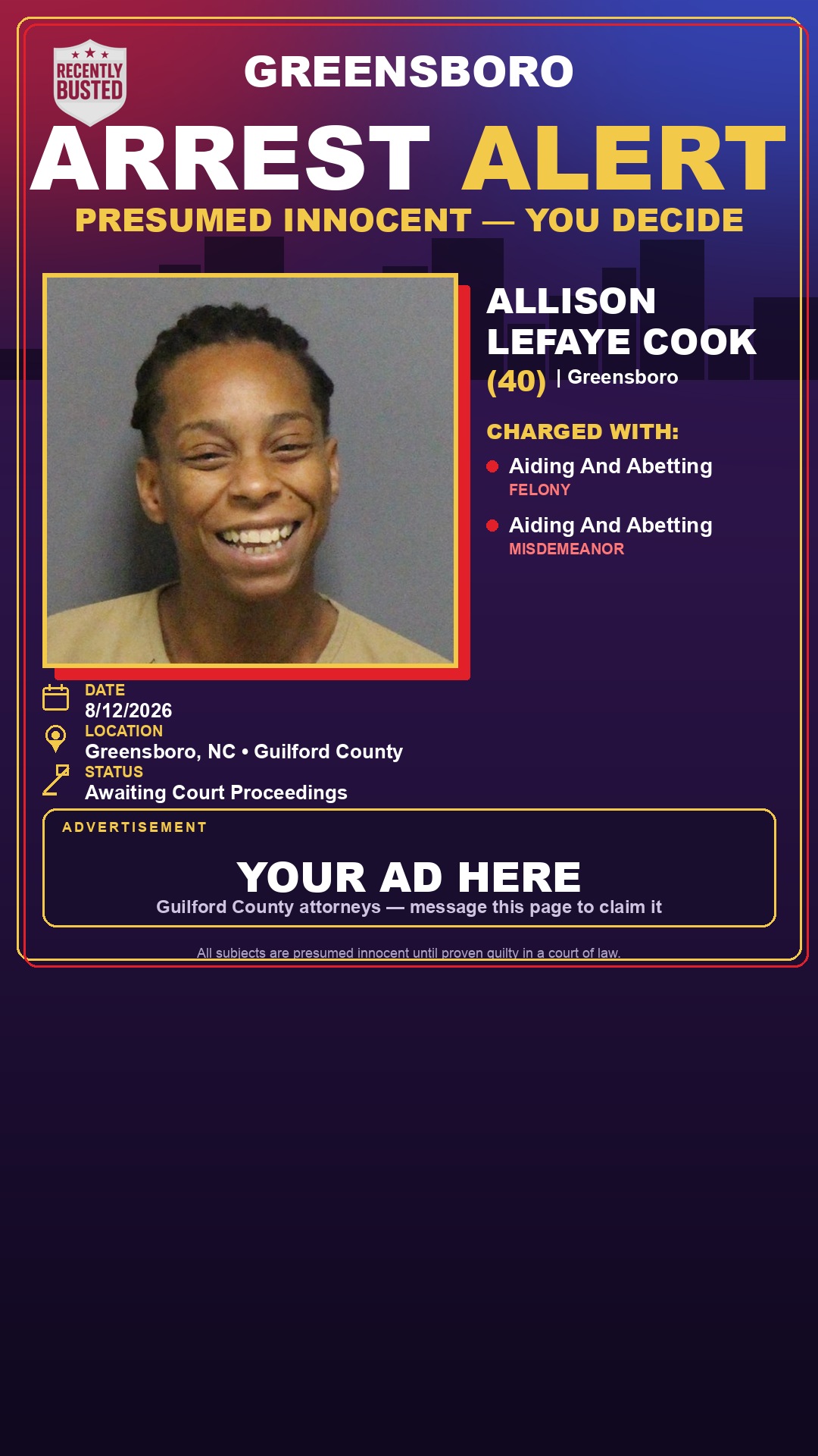 Arrest report - ALLISON LEFAYE COOK