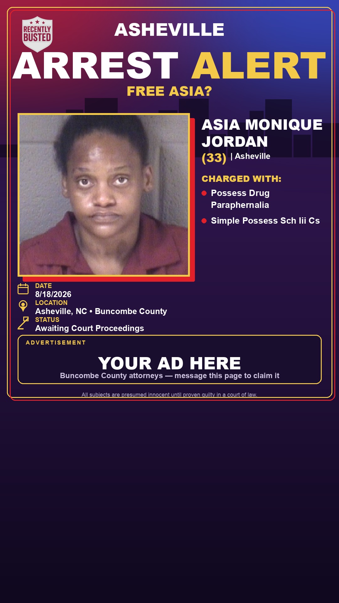 Arrest report - ASIA MONIQUE JORDAN