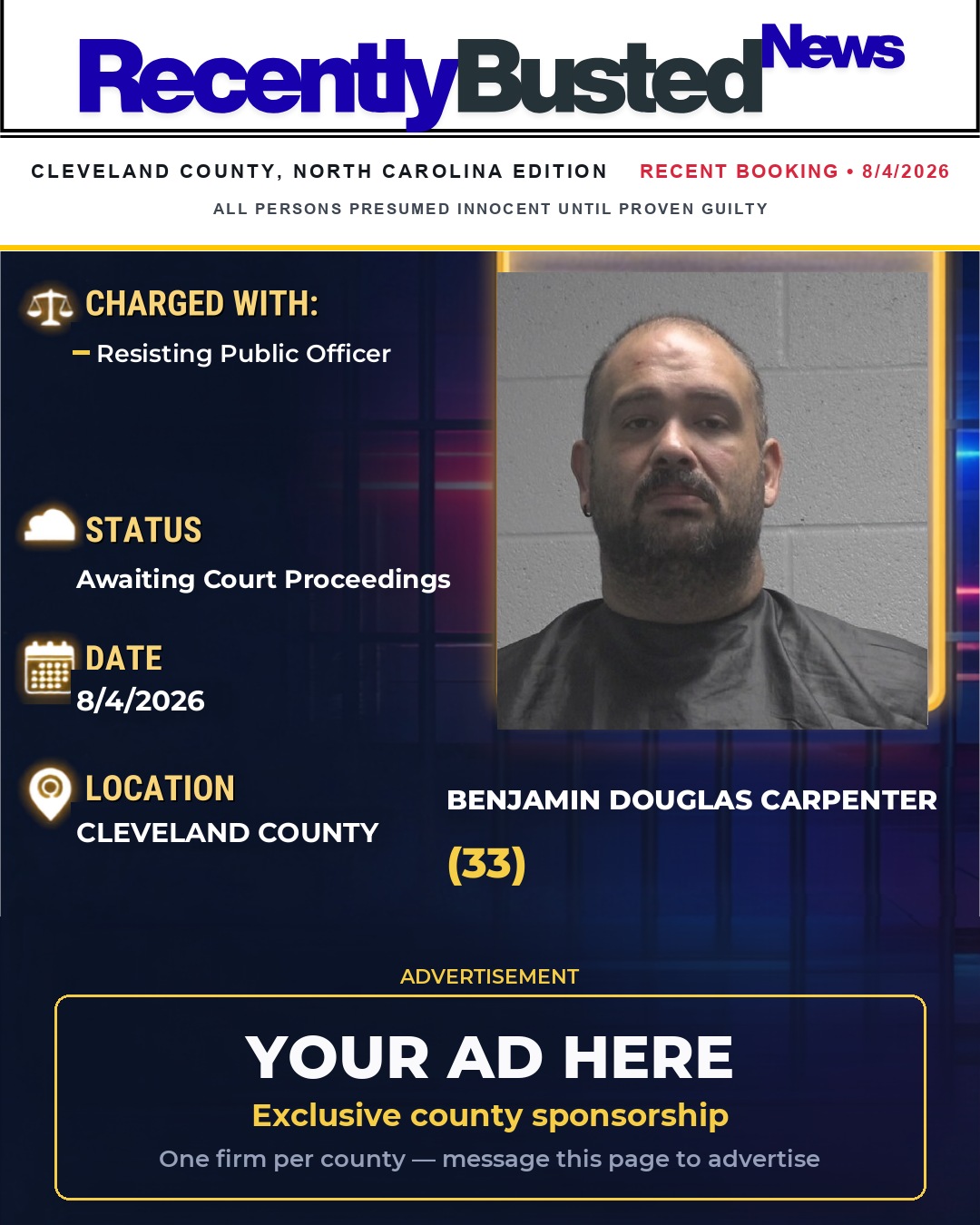 Arrest report - BENJAMIN DOUGLAS CARPENTER
