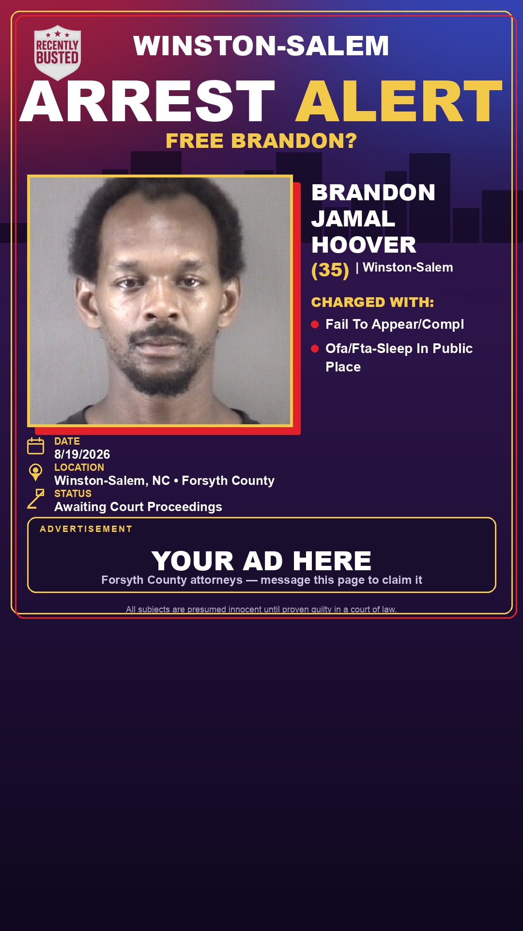 Arrest report - BRANDON JAMAL HOOVER