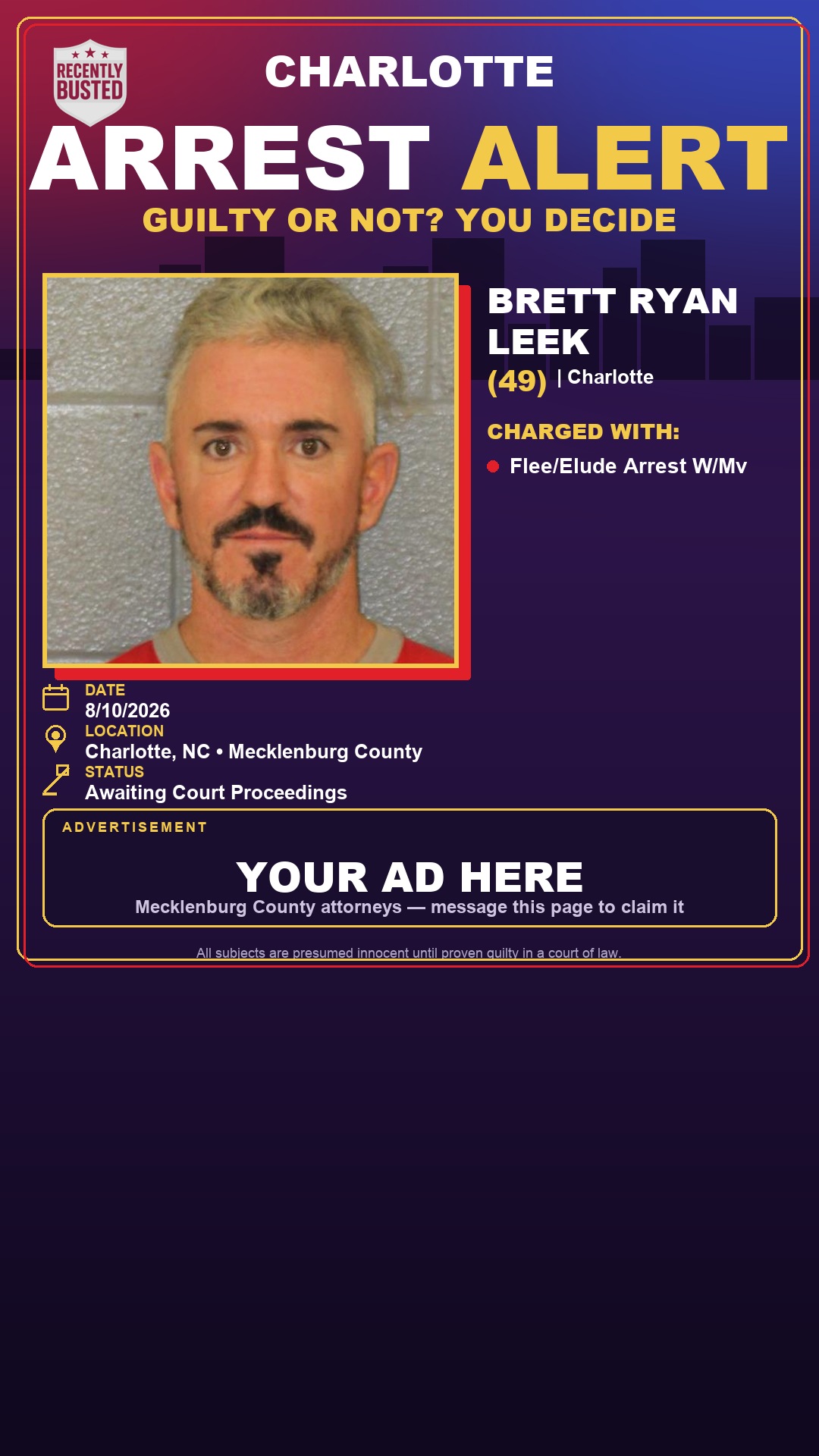 Arrest report - BRETT RYAN LEEK