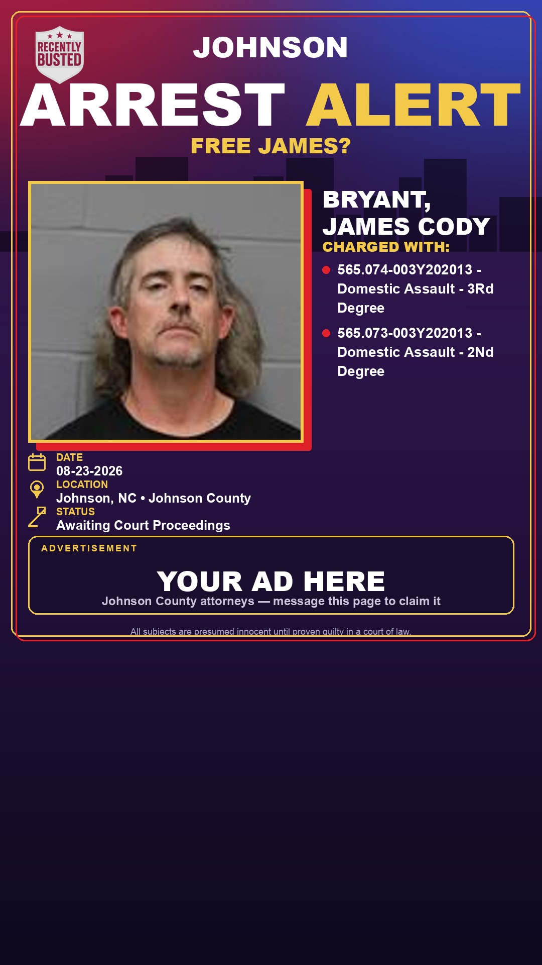 Arrest report - BRYANT, JAMES CODY