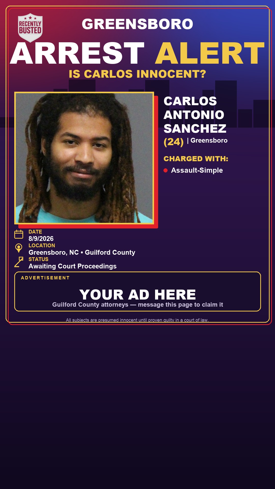 Arrest report - CARLOS ANTONIO SANCHEZ