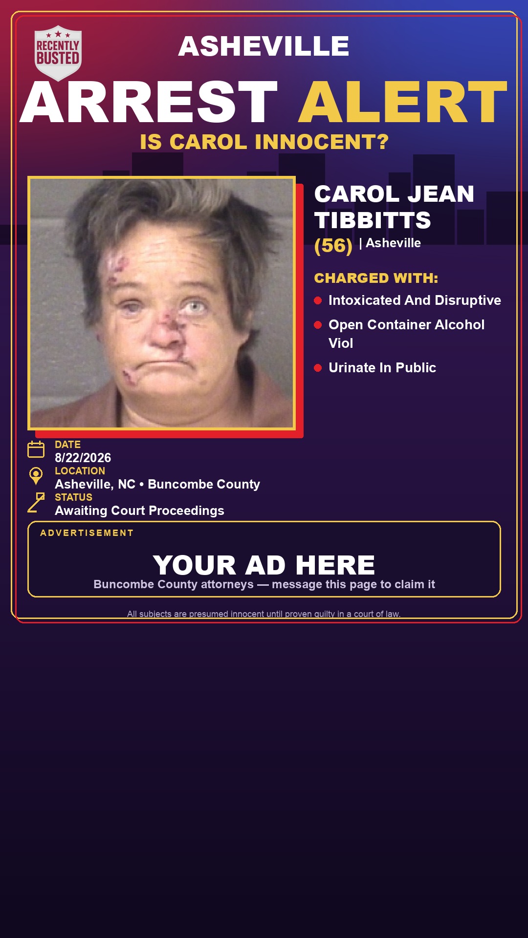Arrest report - CAROL JEAN TIBBITTS