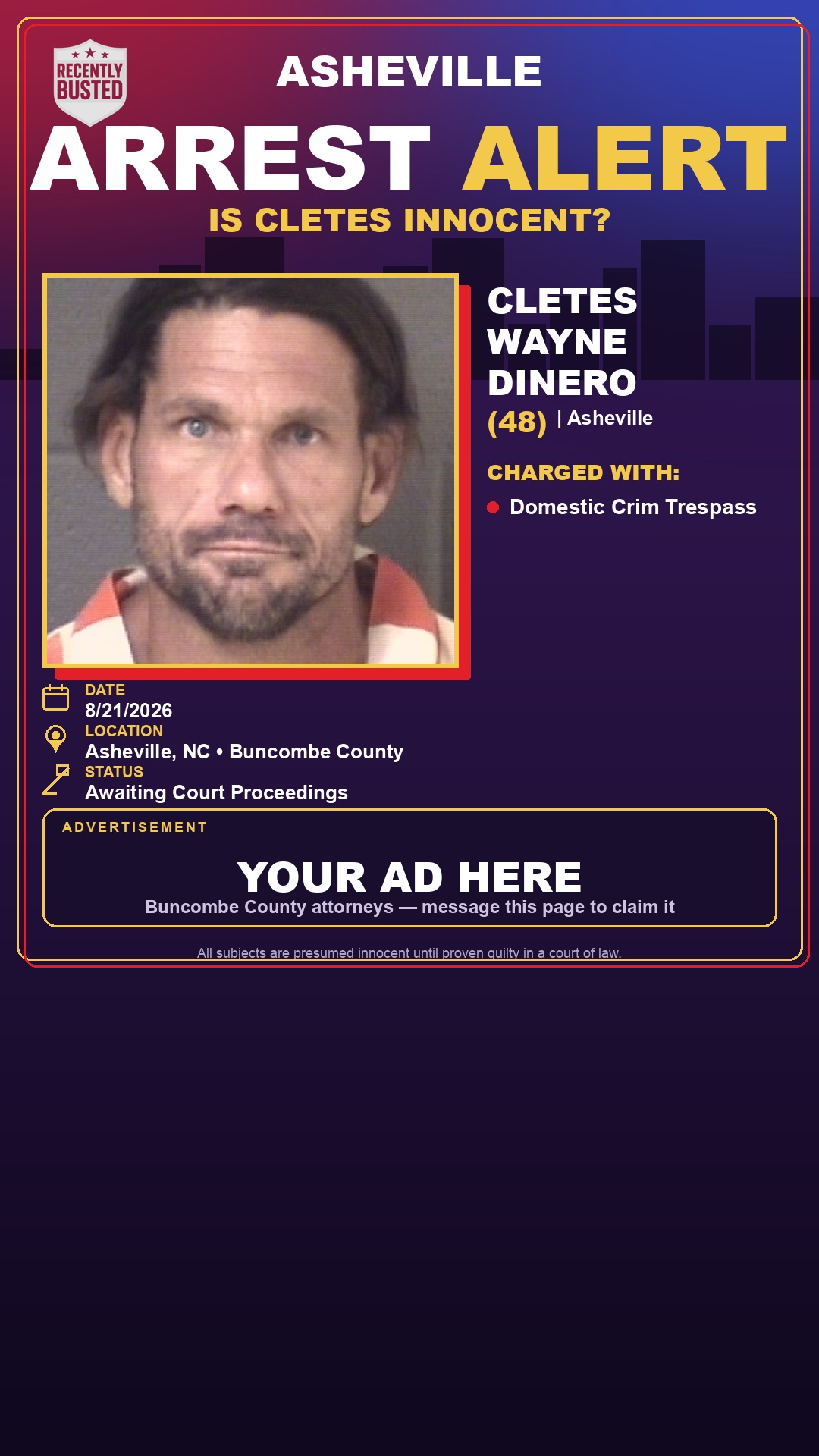Arrest report - CLETES WAYNE DINERO