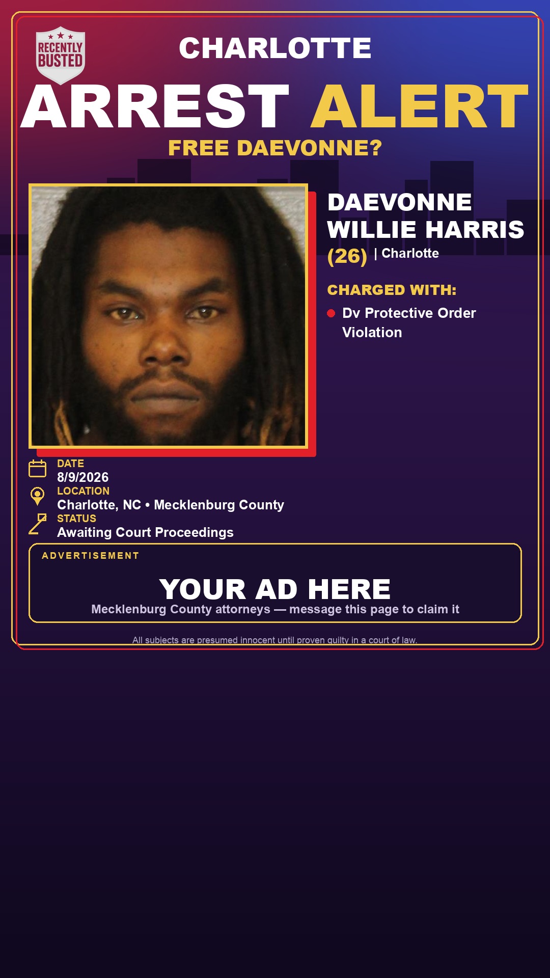 Arrest report - DAEVONNE WILLIE HARRIS