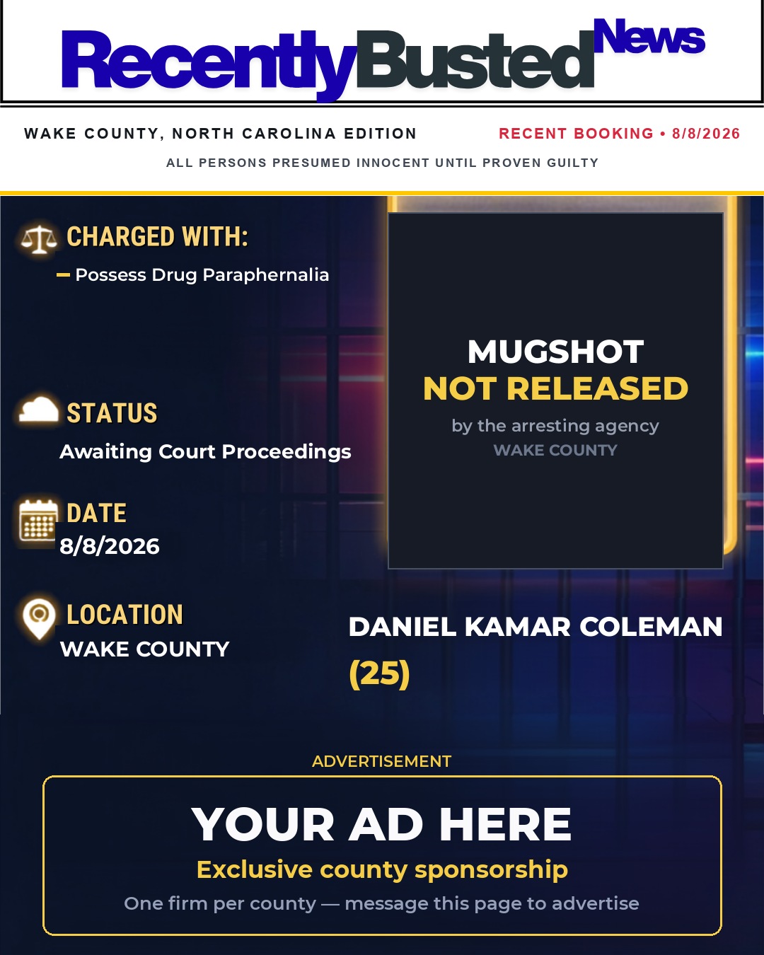 Arrest report - DANIEL KAMAR COLEMAN