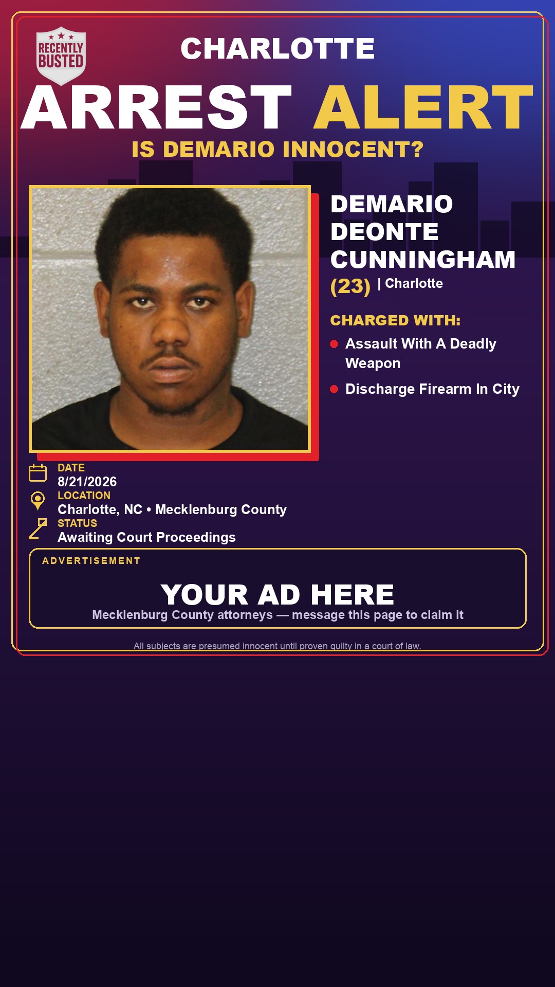 Arrest report - DEMARIO DEONTE CUNNINGHAM