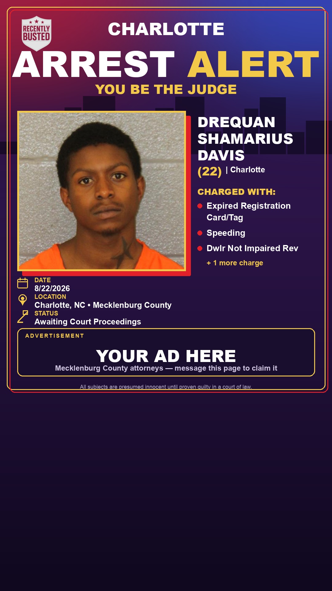 Arrest report - DREQUAN SHAMARIUS DAVIS
