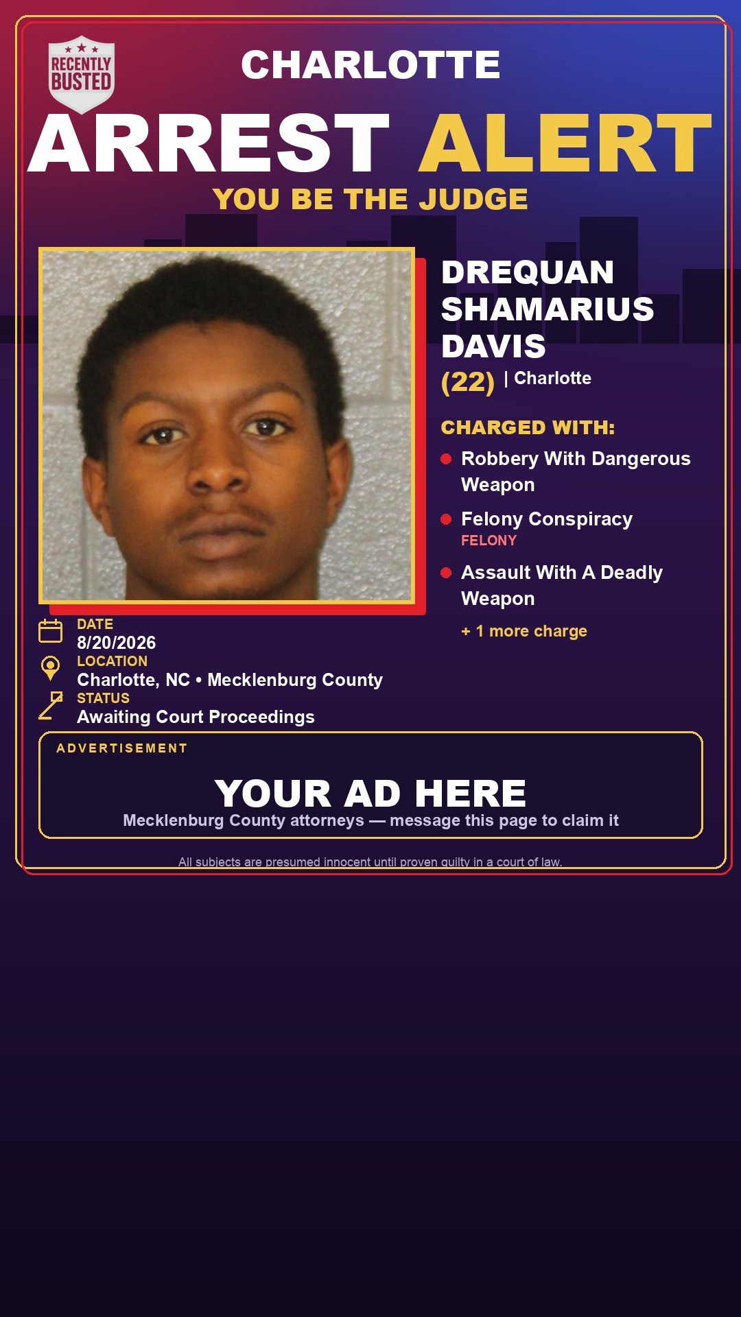 Arrest report - DREQUAN SHAMARIUS DAVIS