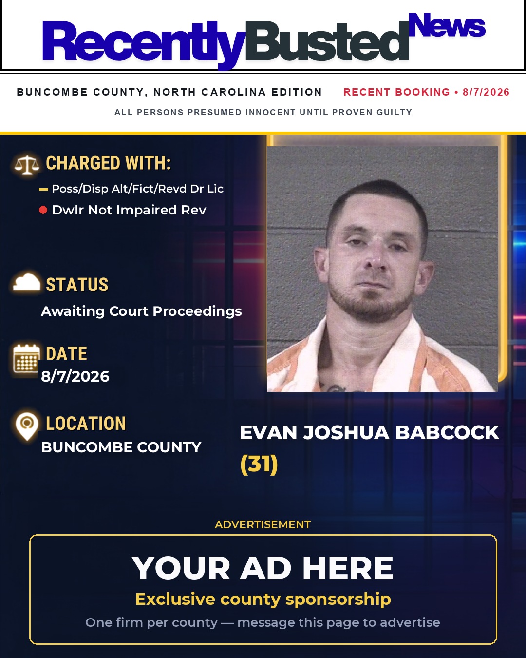 Arrest report - EVAN JOSHUA BABCOCK